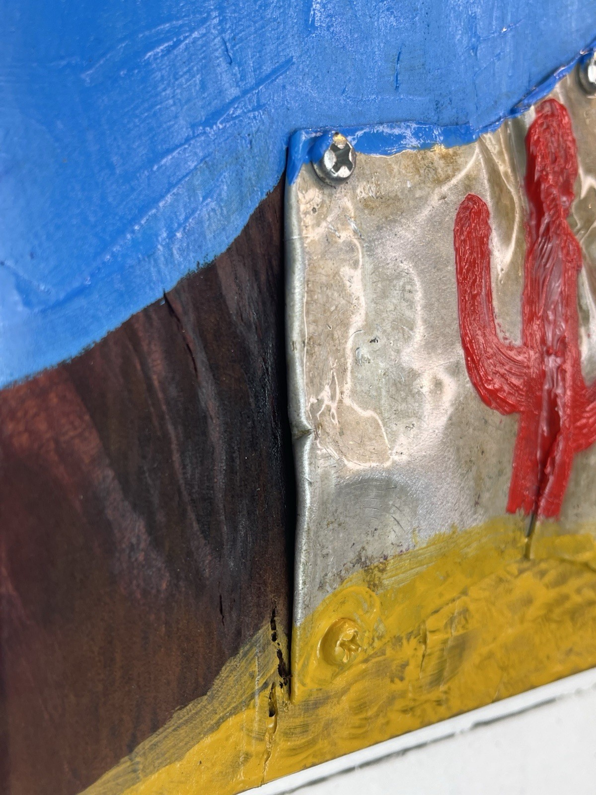 Painting Mixed Media Collage, Aircraft Aluminum, Oil, Acrylic On Wood, Desert
