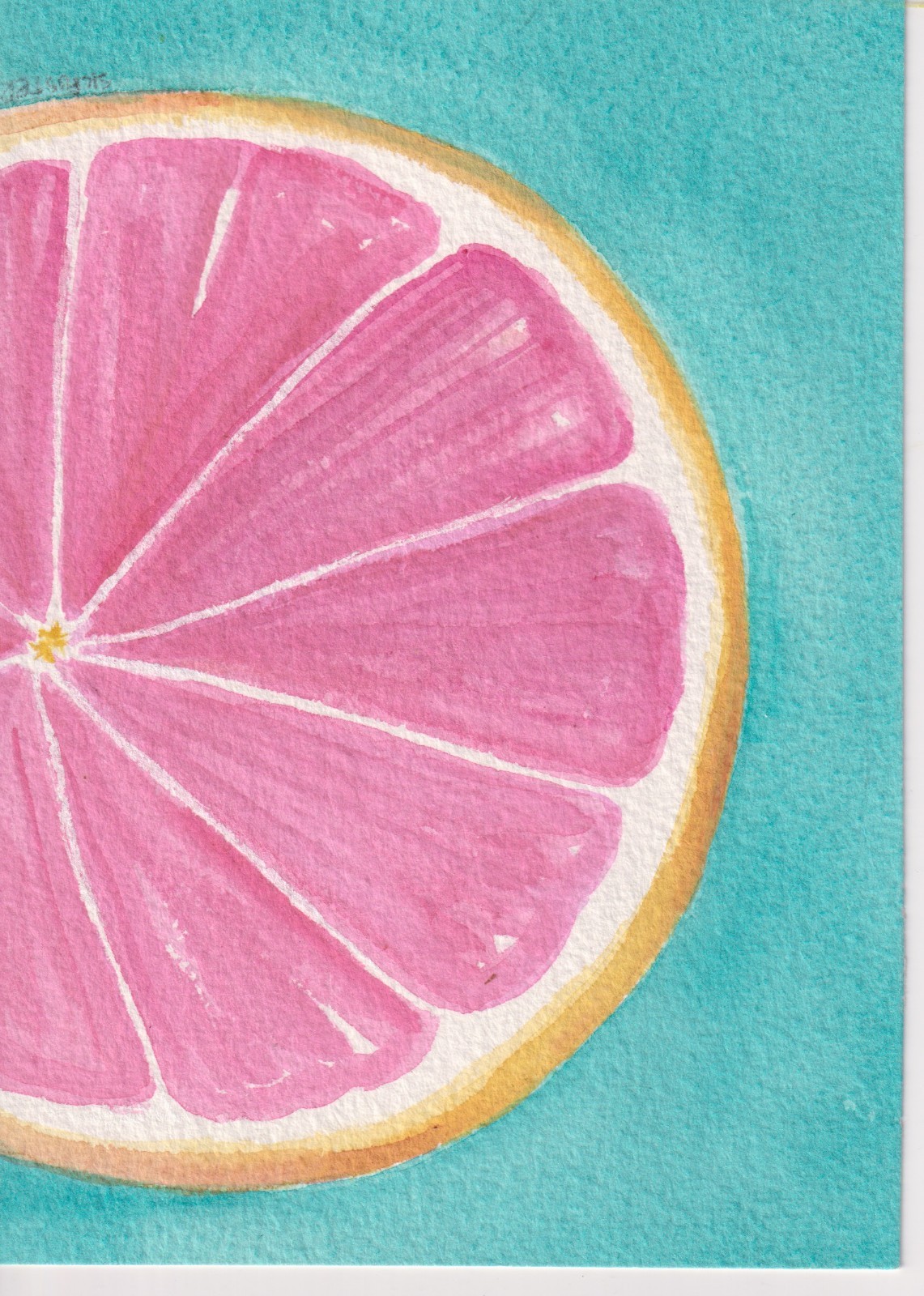 Original Grapefruit Watercolor Painting 5×7 – Ruby Red Citrus Art FREE SHIP
