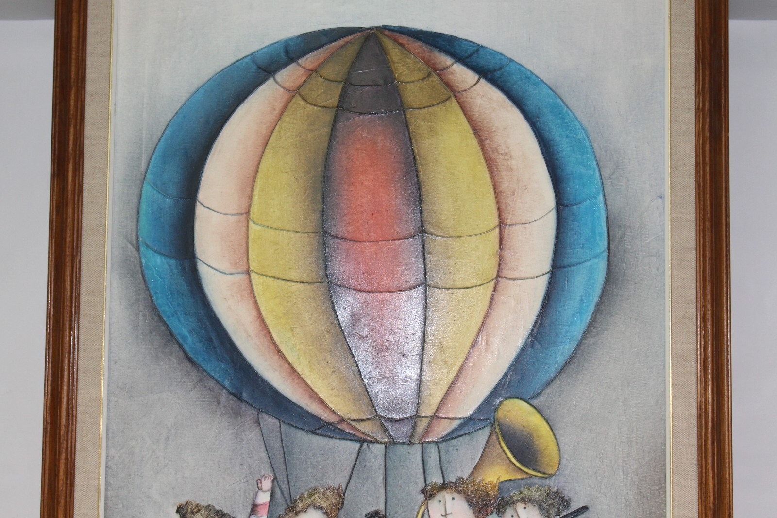 Joyce Roybal Oil Canvas Art Signed Framed Musicians Hot Air Balloon Whimsical NY