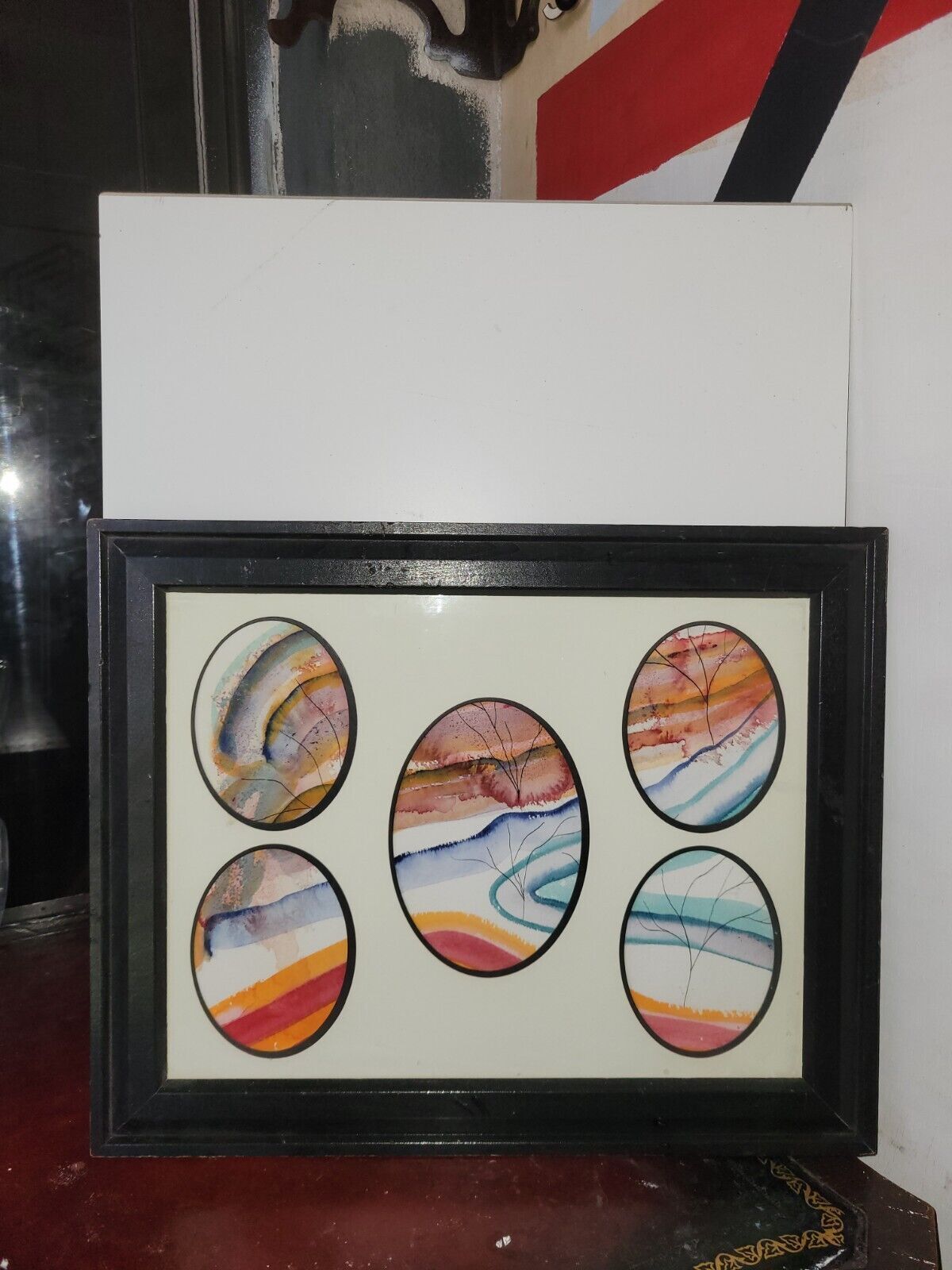 Framed Abstract Landscape Collage with Multi-Oval Cutouts