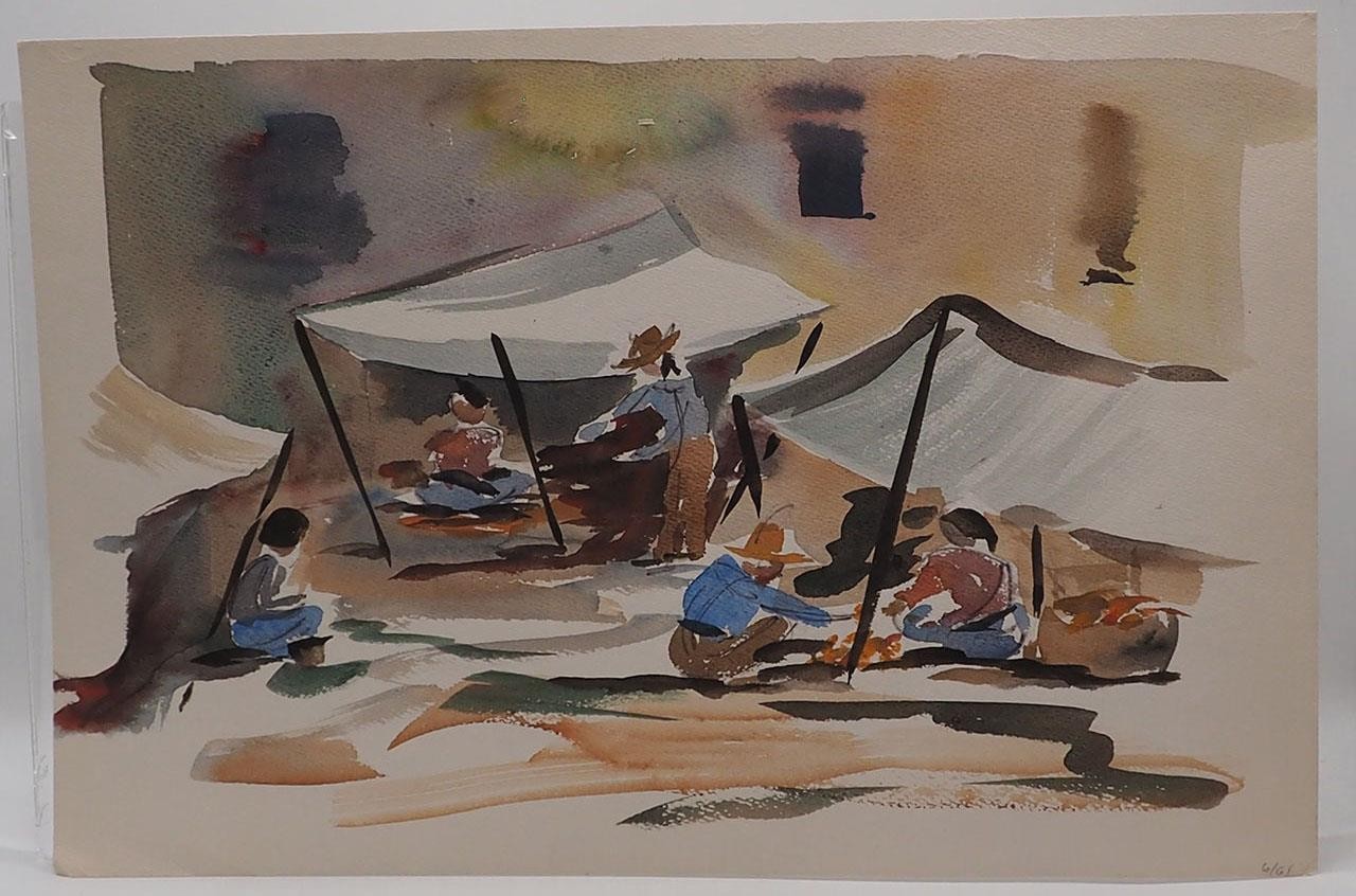 Watercolor Painting Ink Drawing on Paper circa 1961