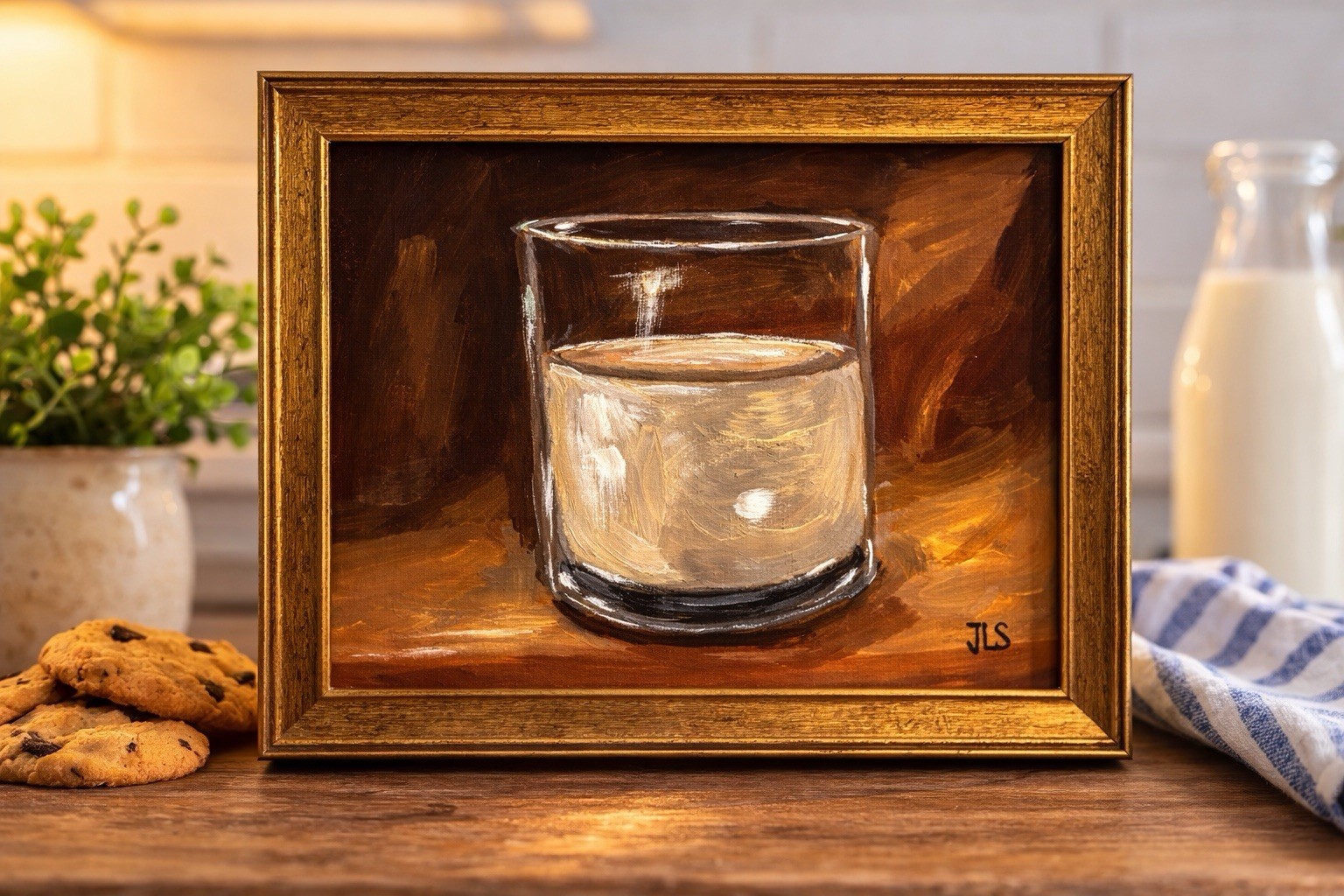 Milk Painting Still Life Kitchen Art Nostalgic 8×10 Framed