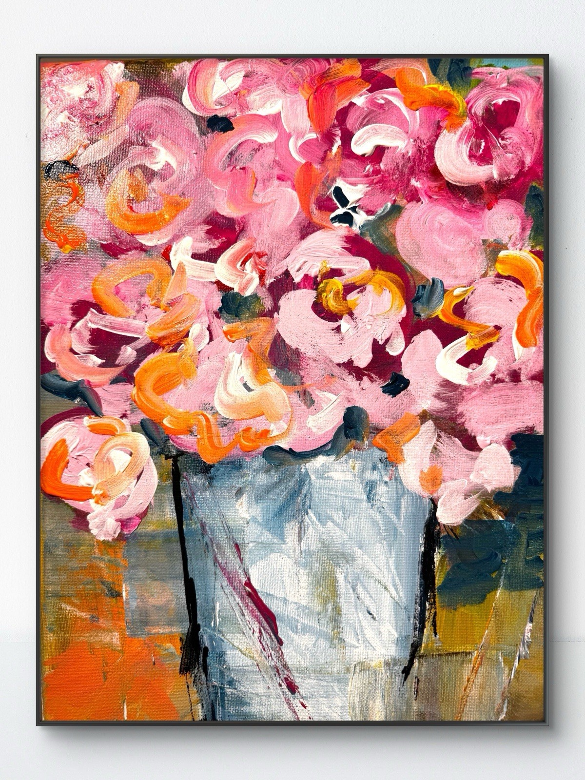 SAMATOWIC Original Abstract Flowers 11×14 Pink Handmade Signed Fine Art 290