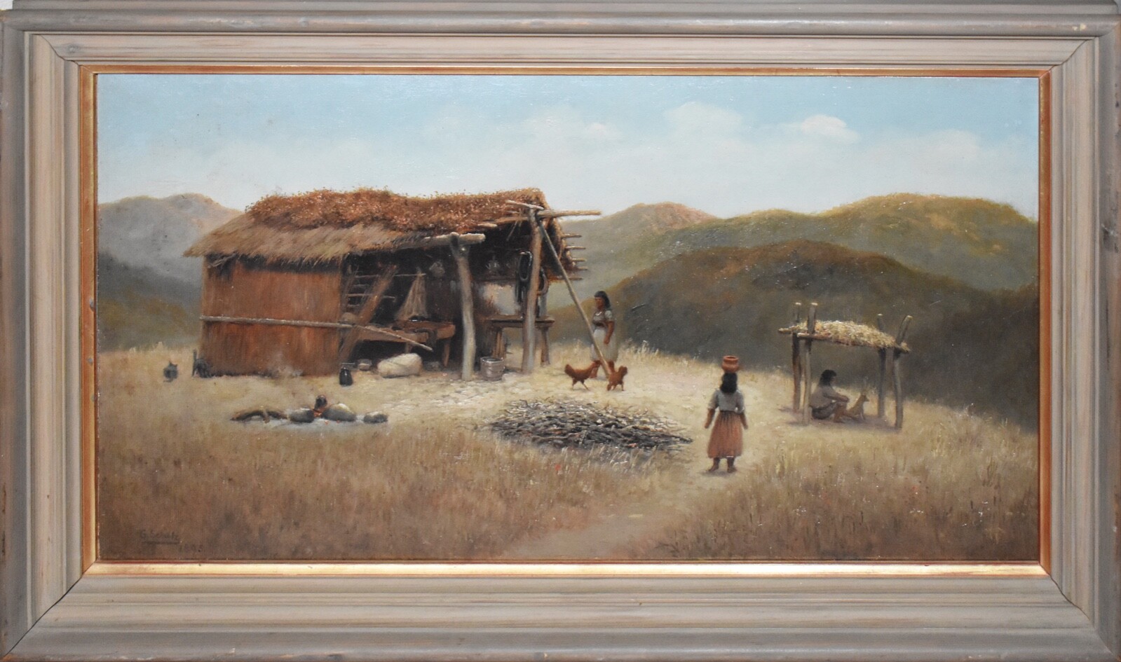 GEORGE SCHULTZ-Chicago Impressionist-Original Signed Oil-Native American Commune