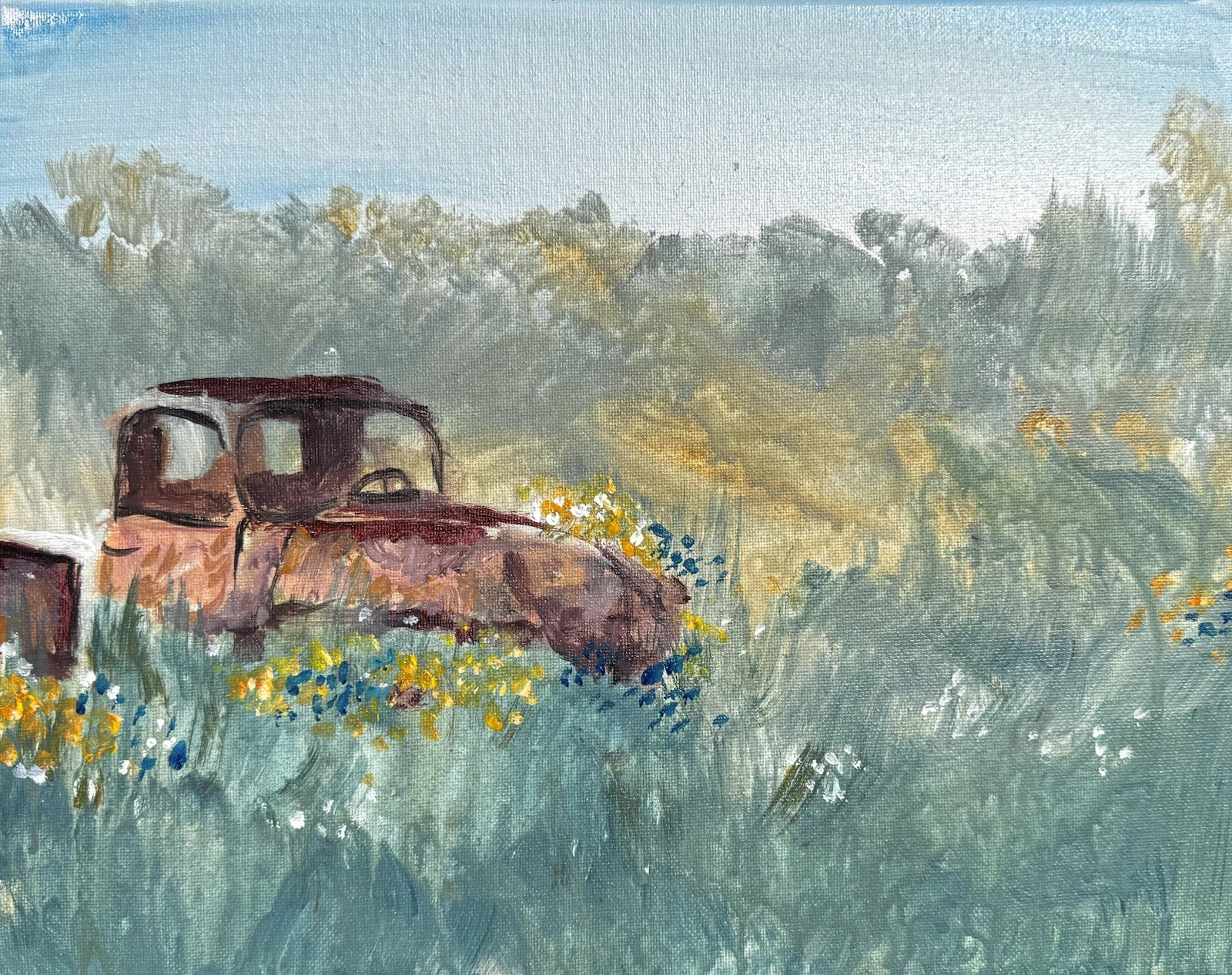SAMATOWIC Original Abstract Landscape Old Truck 11×14 Handmade Signed Art 279