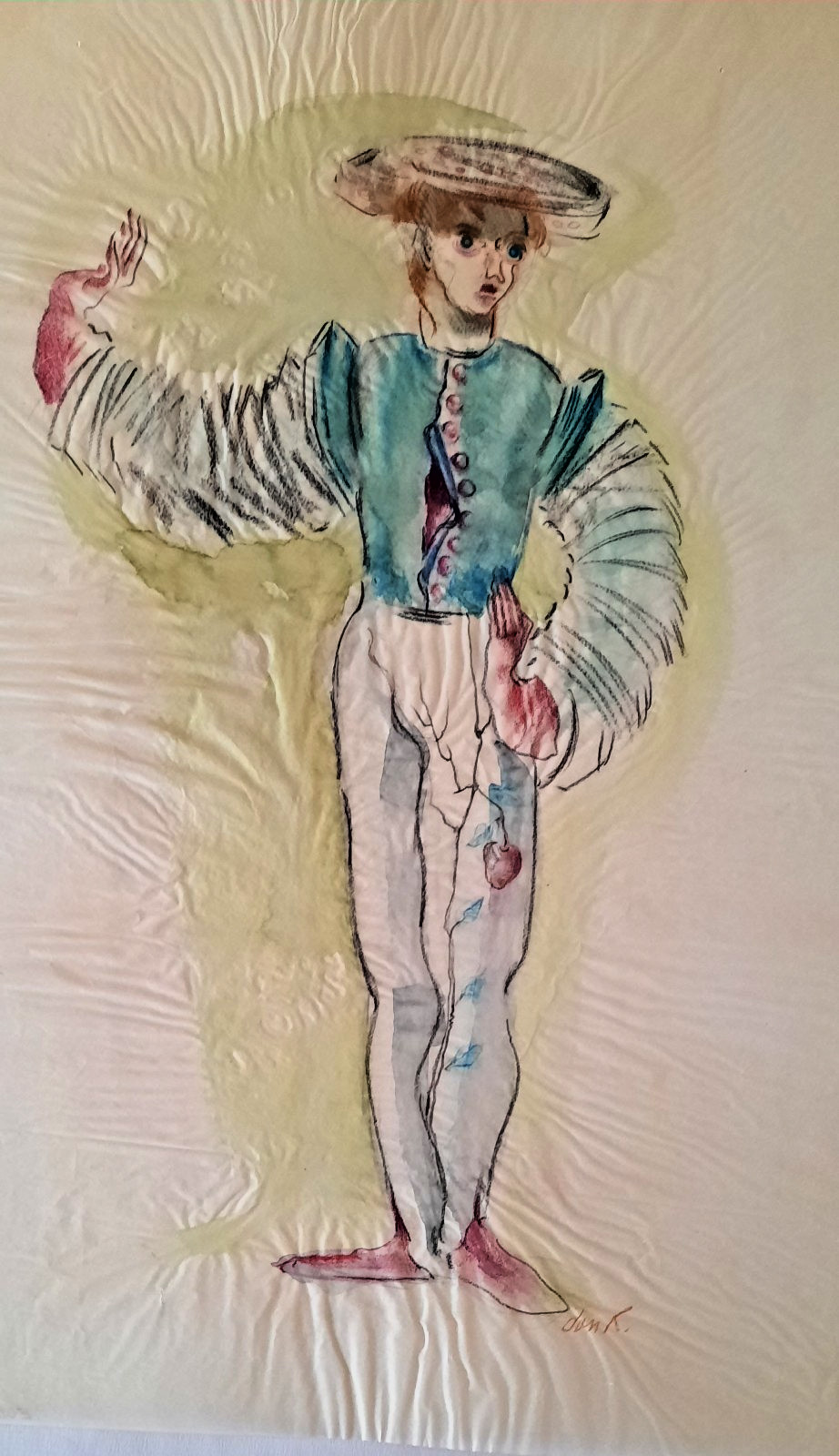 4 original, signed watercolors on parchment paper, fantasy, theatre, costumes