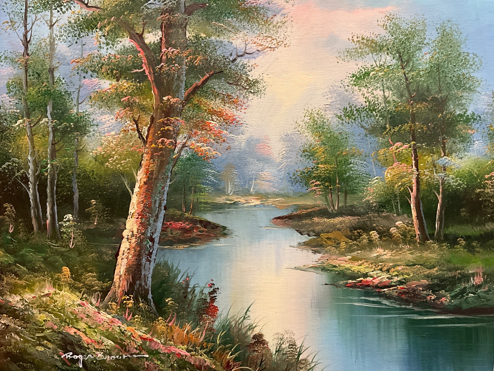 Oil Painting 20×24” Realistic forest, stand still lake landscape,reflective lake