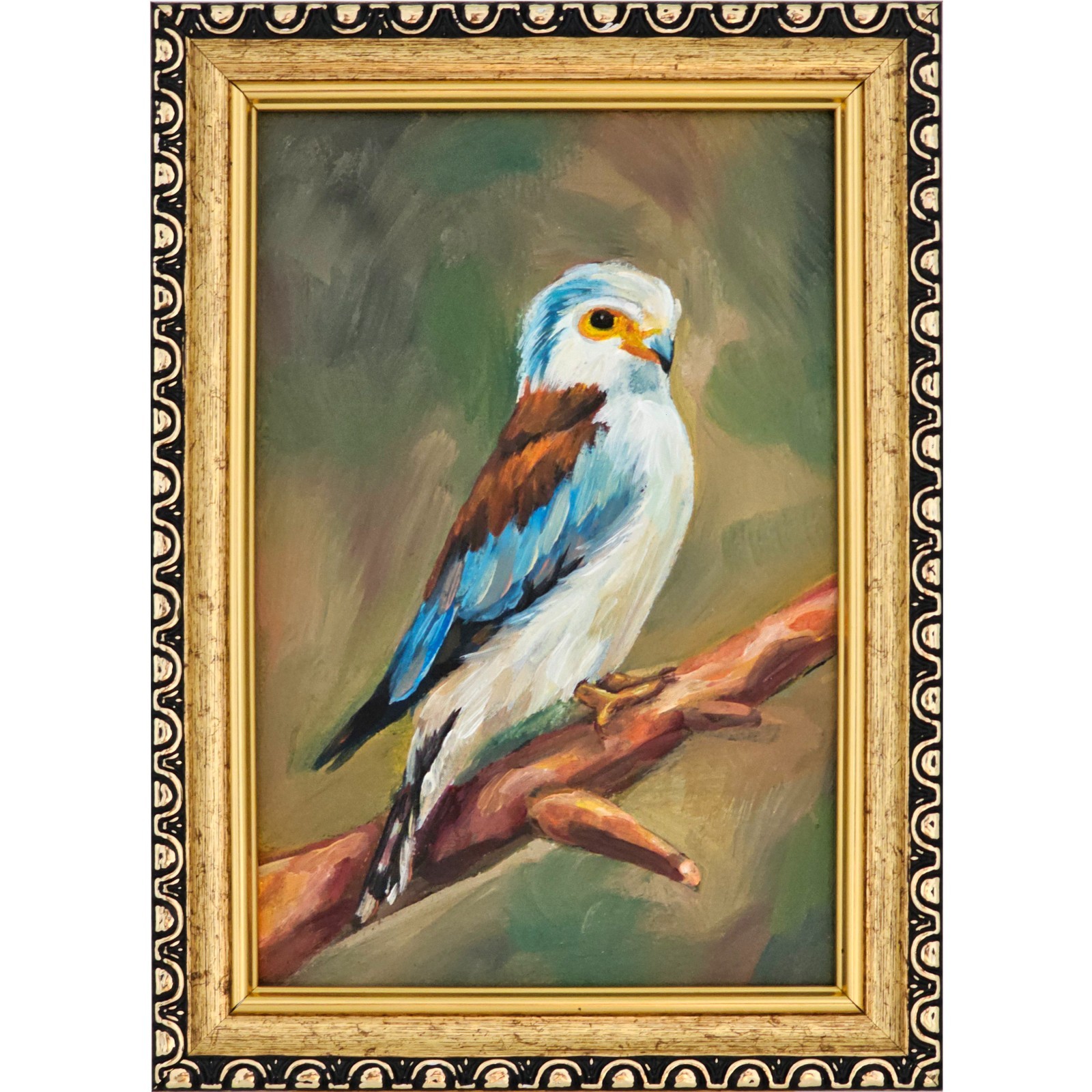Original Oil Painting Bird On Branch Wildlife Nature Bird Art 4×6 Framed Decor