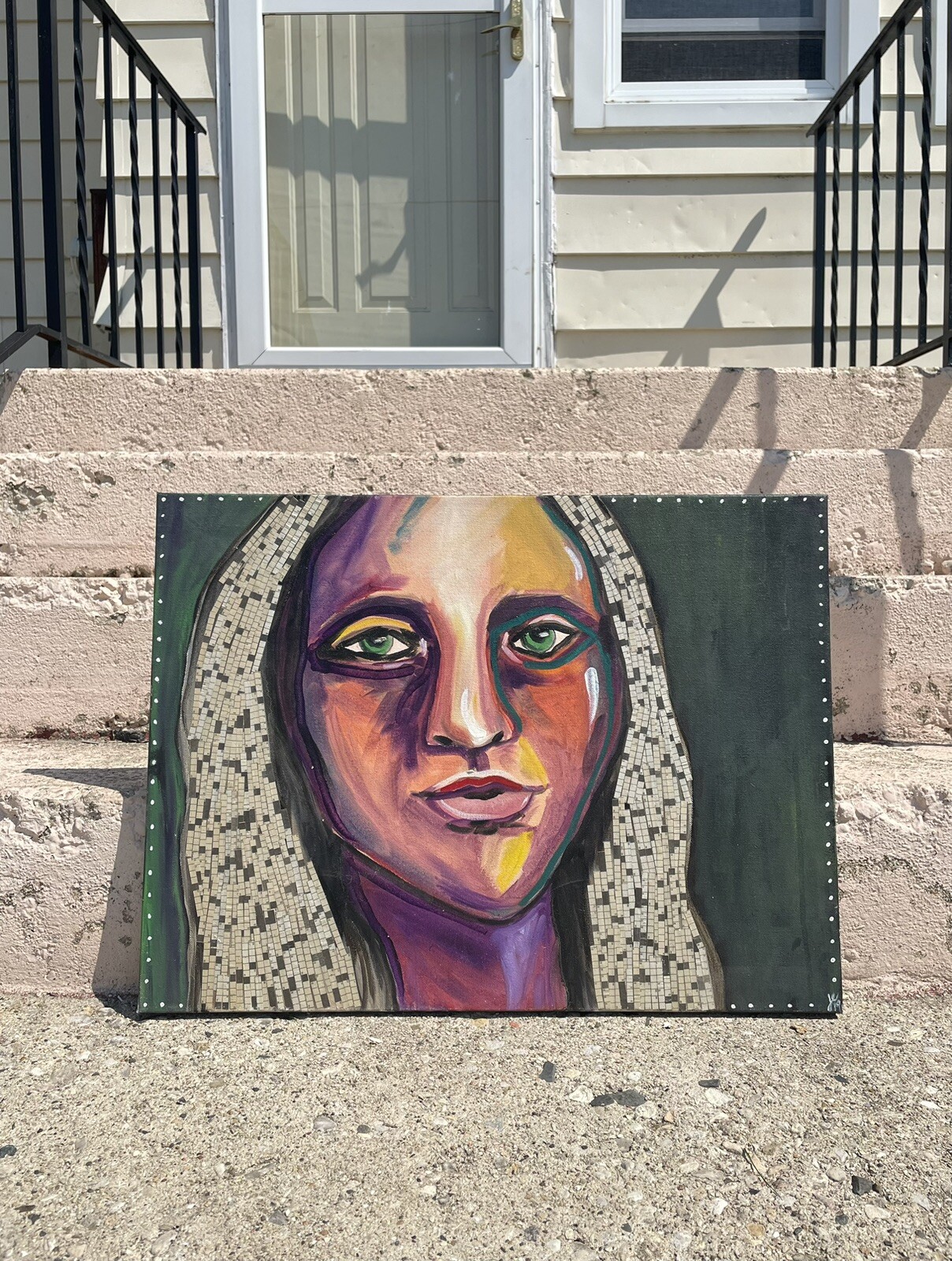 Original Artwork Mixed Media Oil Painting Collage Portrait On Canvas 18×24”