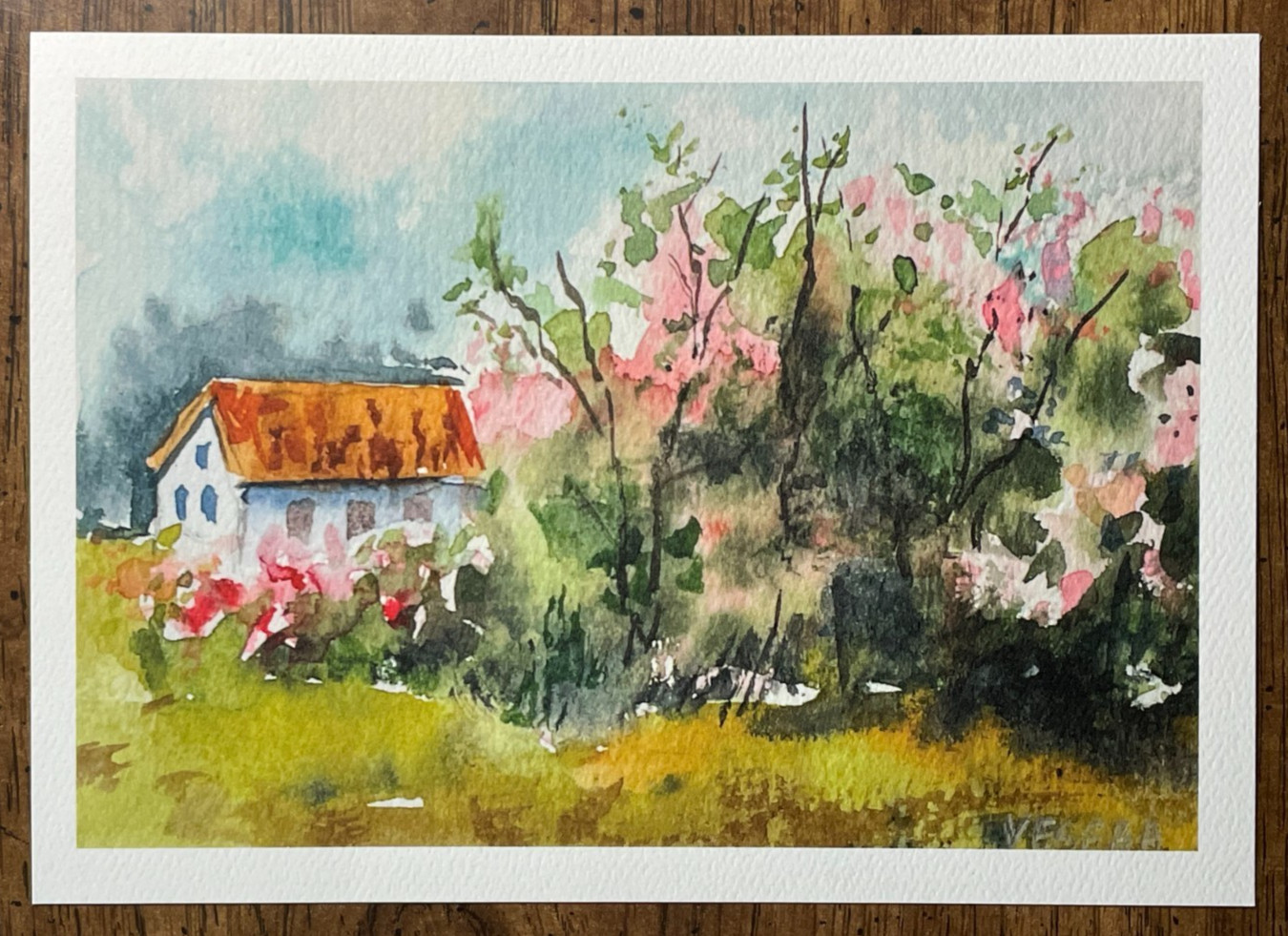 Art Print Watercolor Painting Nature Landscape Countryside House(5×7 inches) NEW