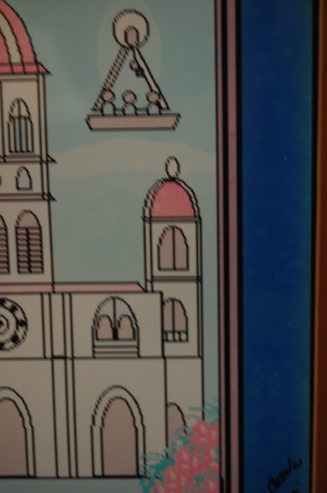 FRAMED SIGNED DE LA CERDA BUSEMI WATERCOLOR PEN CUBAN ART COBRE CHURCH & VIRGIN