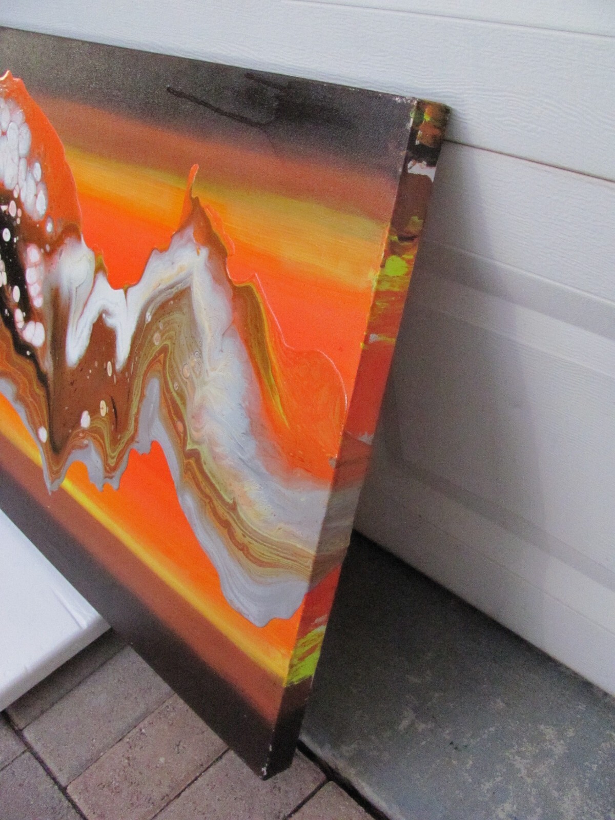 ORIGINAL FLUID ABSTRACT LARGE SUNSET SIGNED BY DEZ ACRYLIC PAINTING MULTI COLOR