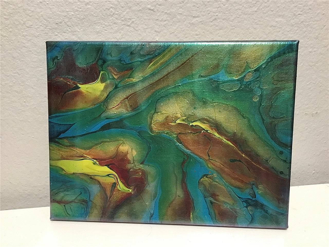 Beluga Whale Acrylic Pour Abstract Painting 9X12″ Canvas Orig Fluid Art