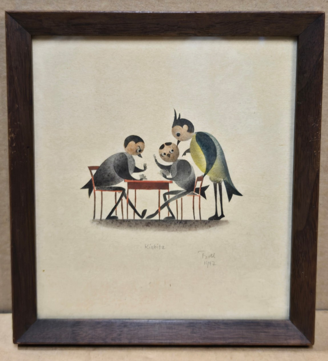 KIEBITZ (Lapwing Bird) Watercolor Art Piece Vintage 1947 Framed
