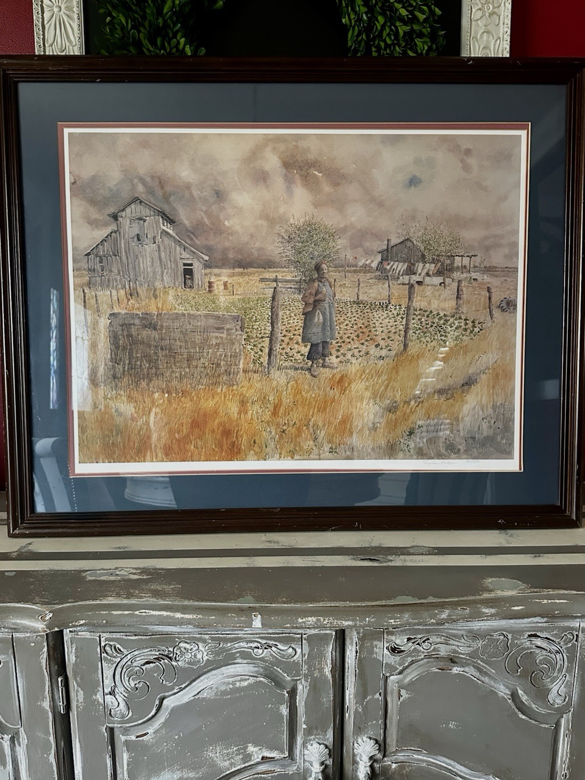 VTG Tunica Turnips Artist Signed Stephen Hudson Framed Watercolor Painting 35×29