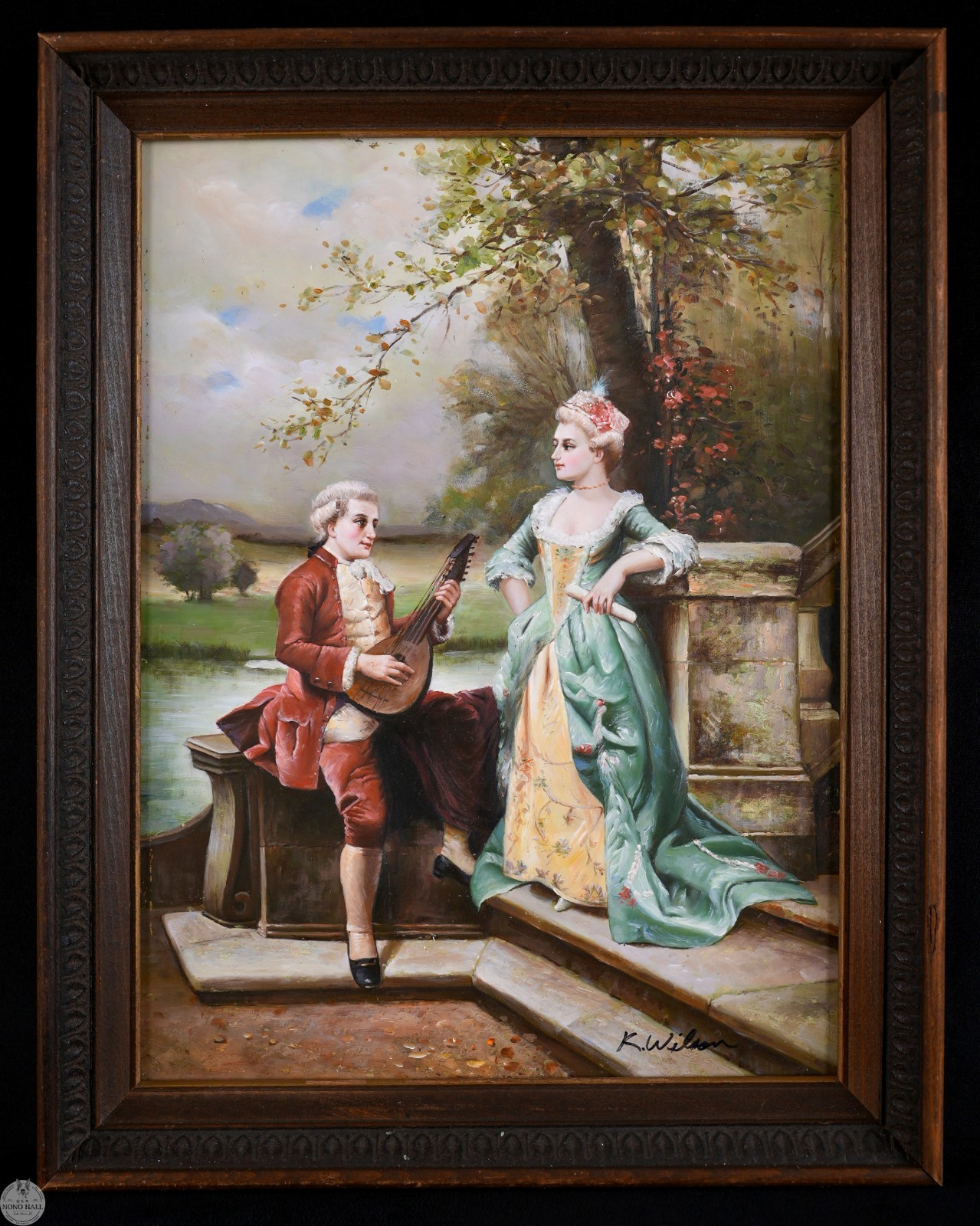 Vintage Romanticism Oil on Panel «The Serenade» After Cesare Auguste Detti