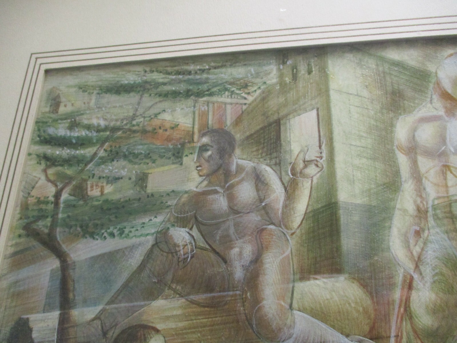 Antique Wpa Era Painting Industrial Factory Workers Regionalism Urban Vintage