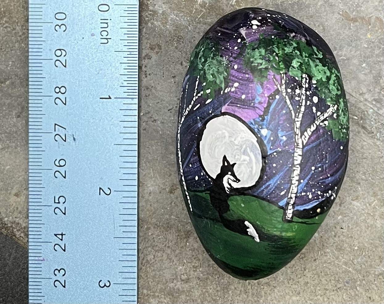 HAND PAINTED RIVER STONE ART «Nature Scene Fox» by Yellow Paw Collectible Rocks