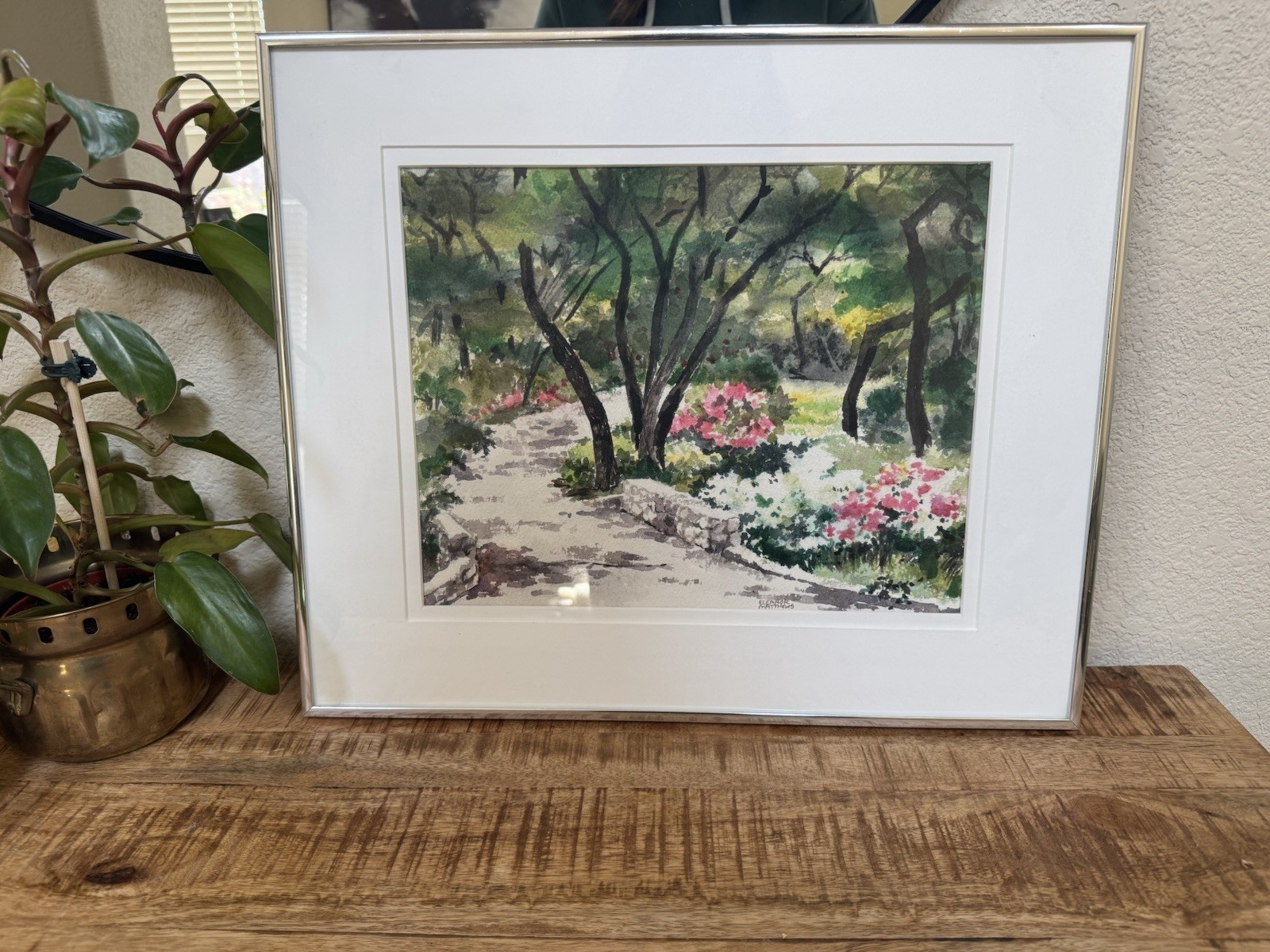 Eleanor Mathews Original Watercolor Descanso Gardens CA Landscape WPA Art Signed