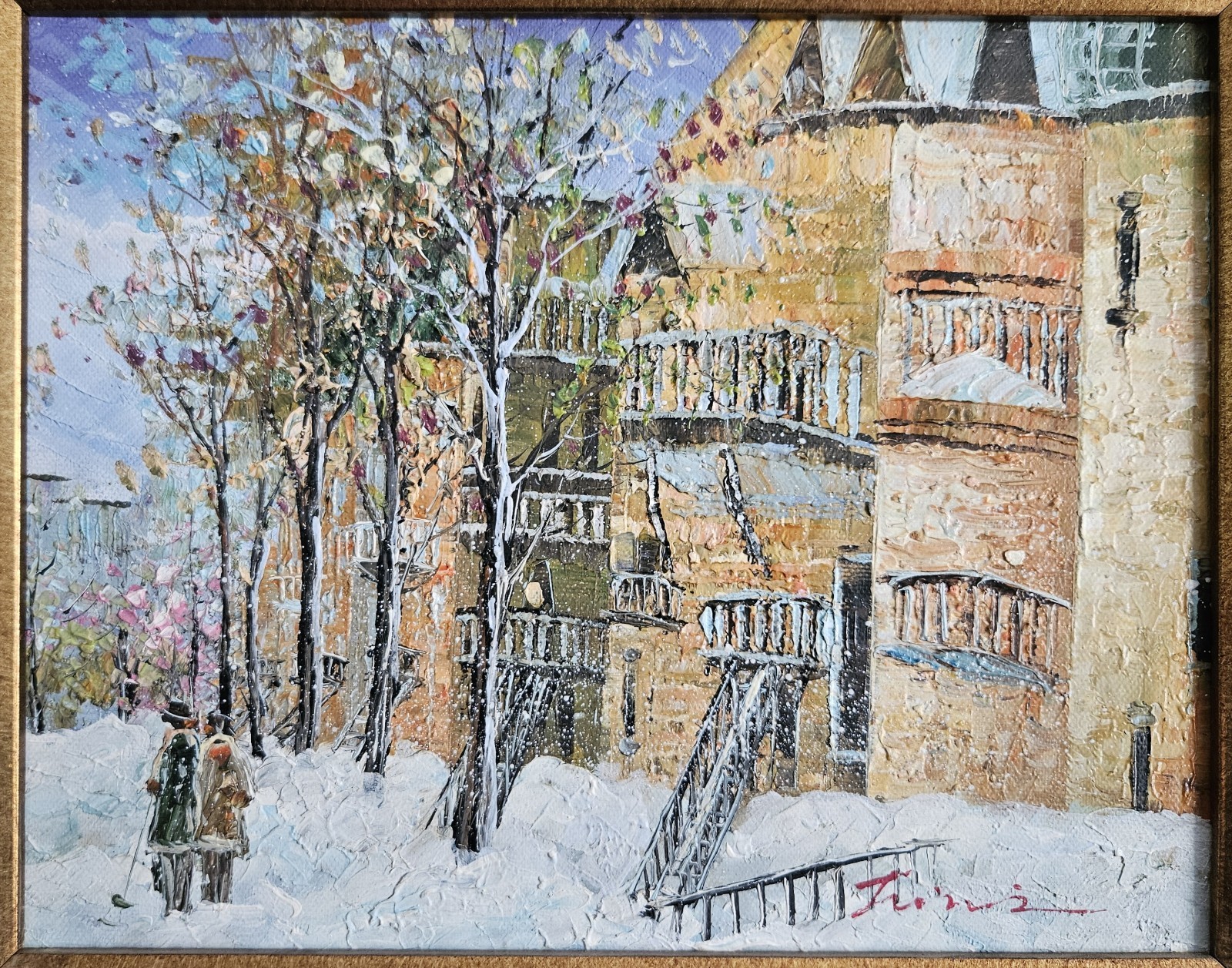 Nostalgic MCM Original Framed Impasto Oil Painting Winter Snow Landscape Signed