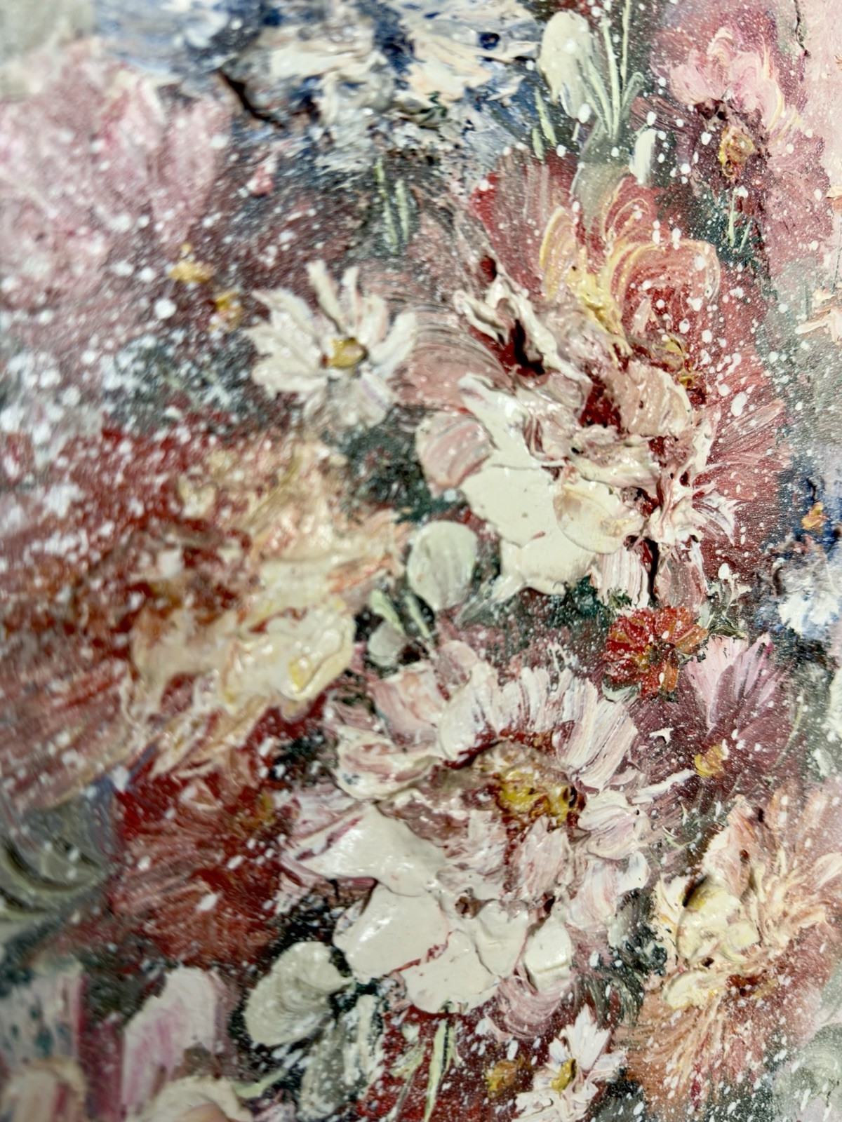 Vintage Framed Floral Painting Textured Canvas Shabby Chic Cottage Decor