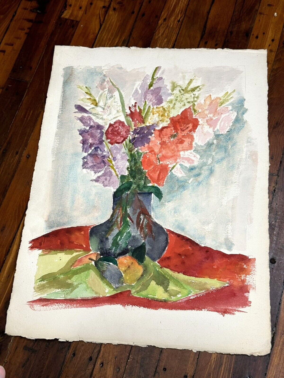 C.1960 Watercolor, Double Sided 30″ x 22.5″ Veritable Papier D’Arches Torchon