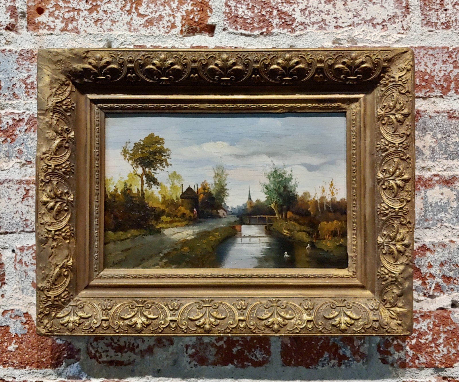 Paul Joseph Constantin Gabriel -19th century Dutch Canal landscape -Oil painting