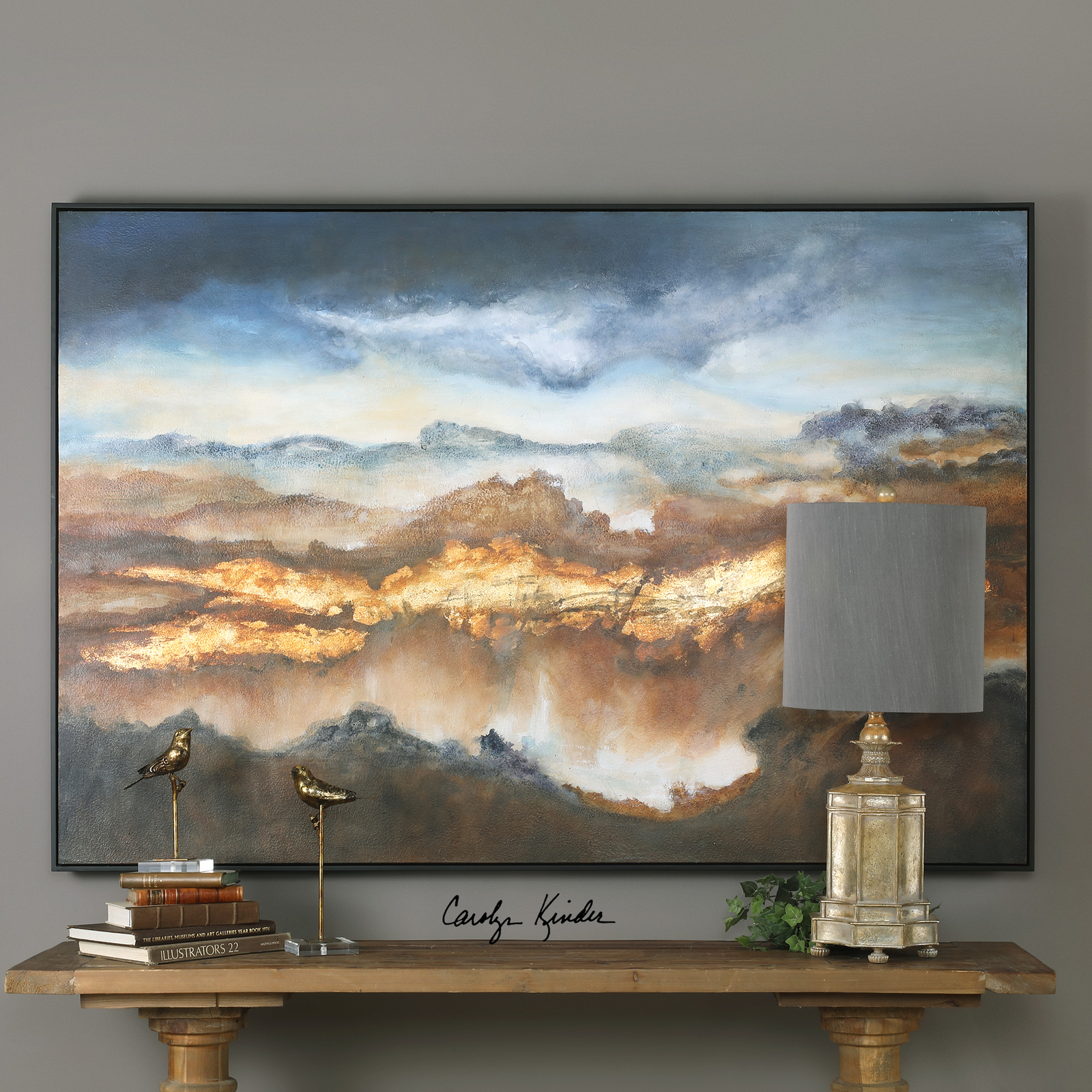 Stunning Oversize Modern Landscape Light Clouds Painting | 73″ Wide Mountains