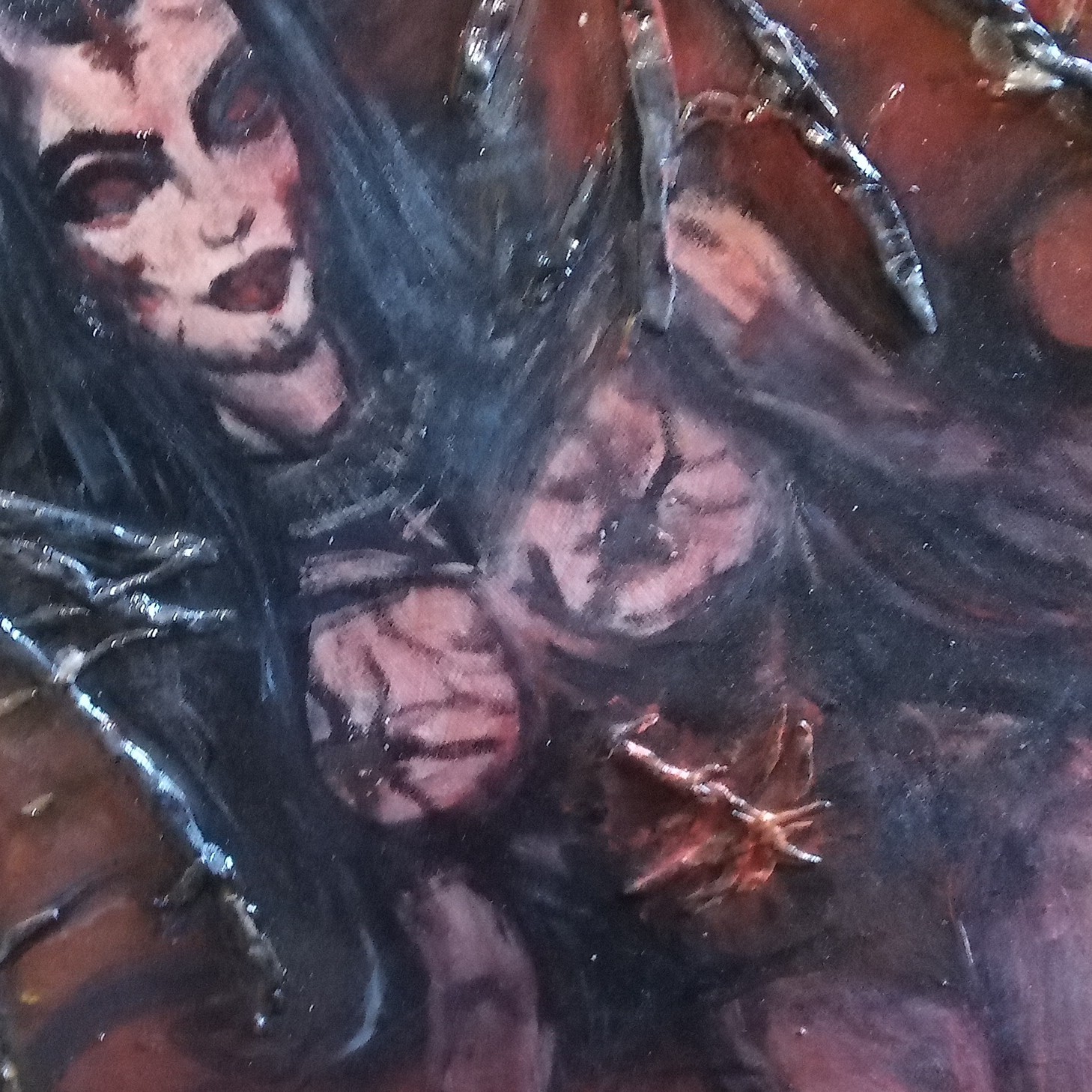 Hand-Painted Fantasy Demon Woman Canvas Painting, Unframed Single Piece