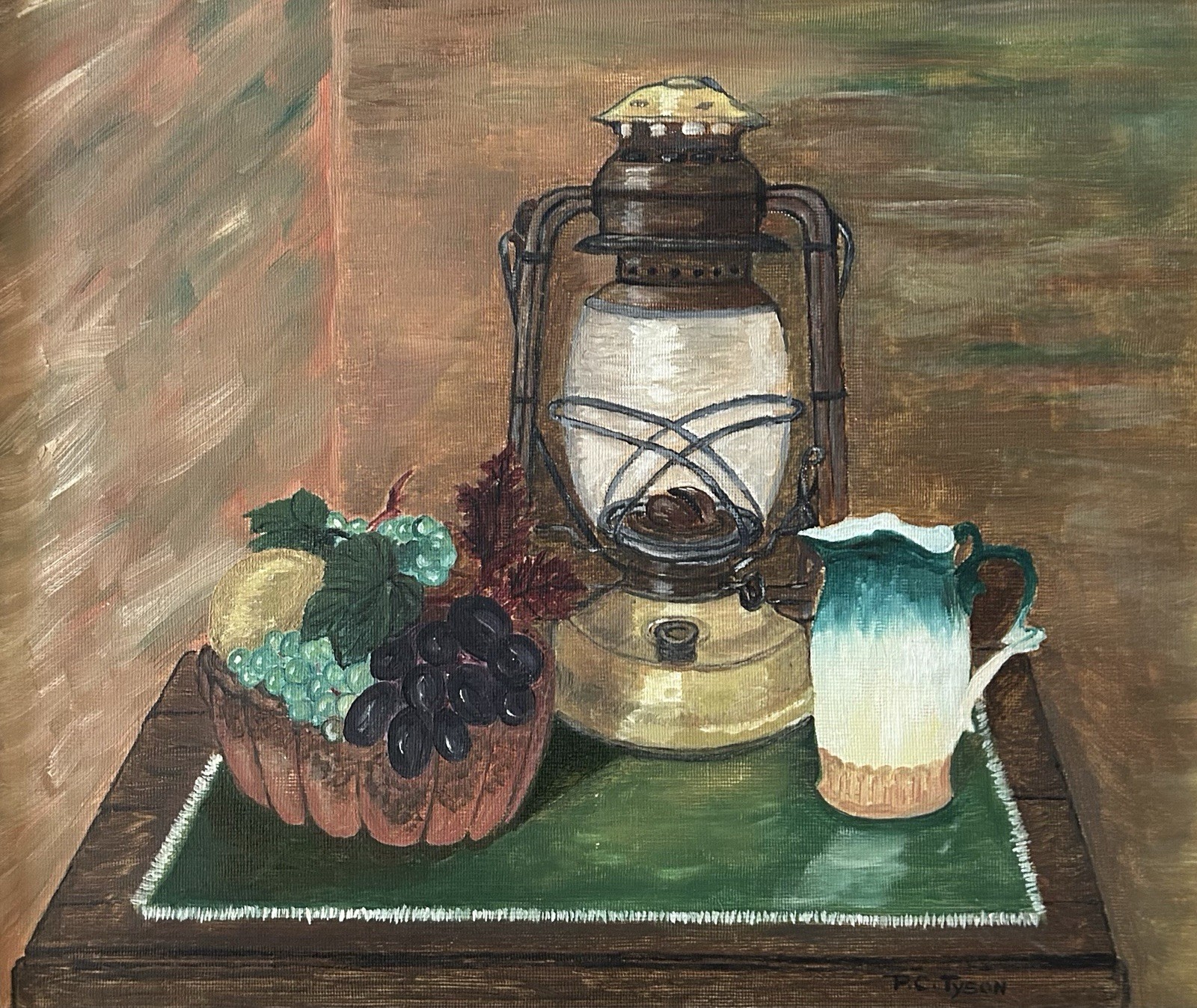 VTG Oil Painting Outsider Naive Still Life Camping Folk Art Framed 15×17 Signed
