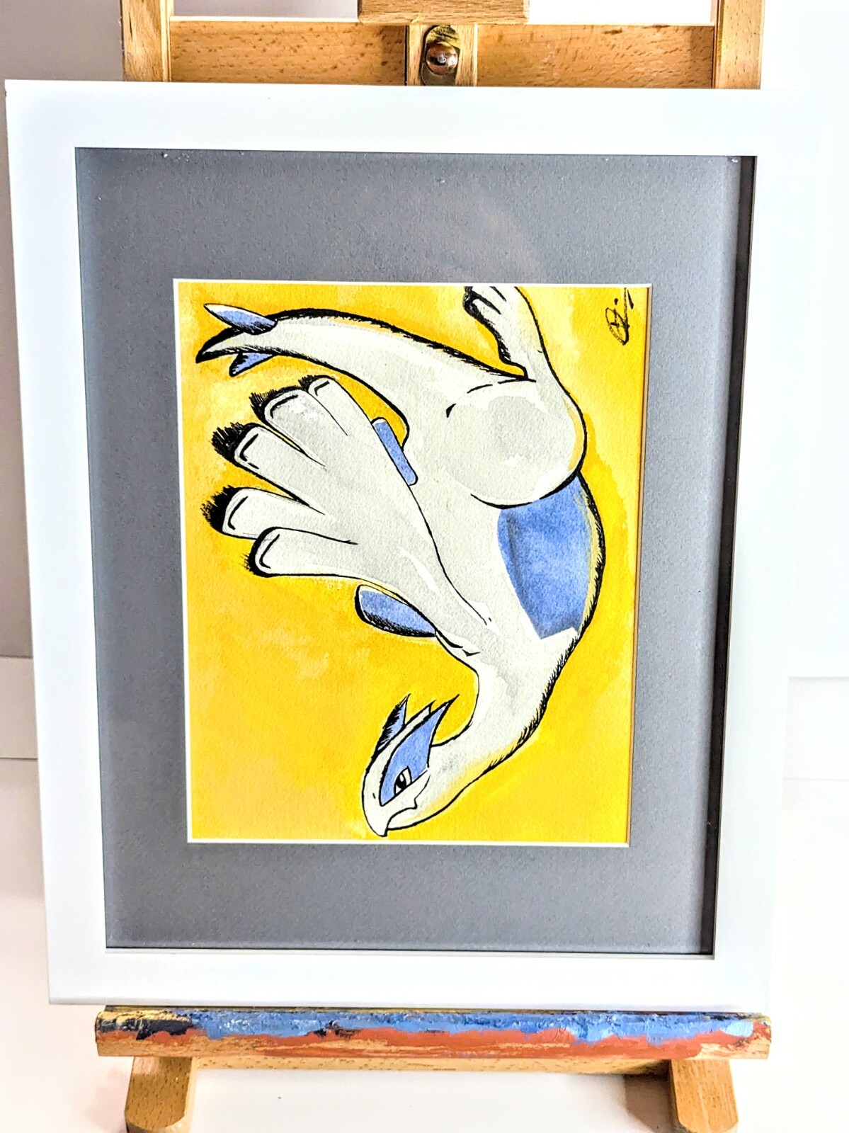 Original Lugia Pokémon Watercolor Painting – Handmade Framed Fan Art Decor