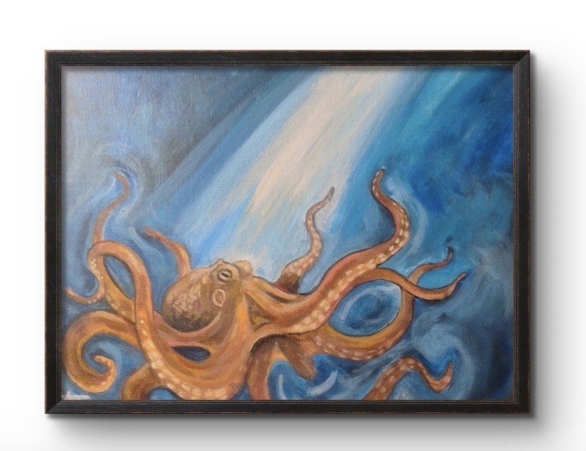 Orginal Deep Sea Octopus 9×12 Impressionist Acrylic Panel Painting