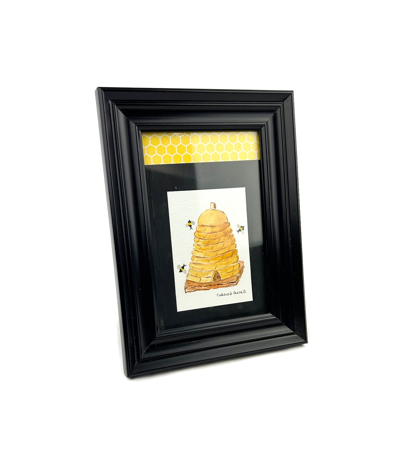 Original Honey Bee Beehive Framed Watercolor, Signed by PA Artist Carolyn Buyer