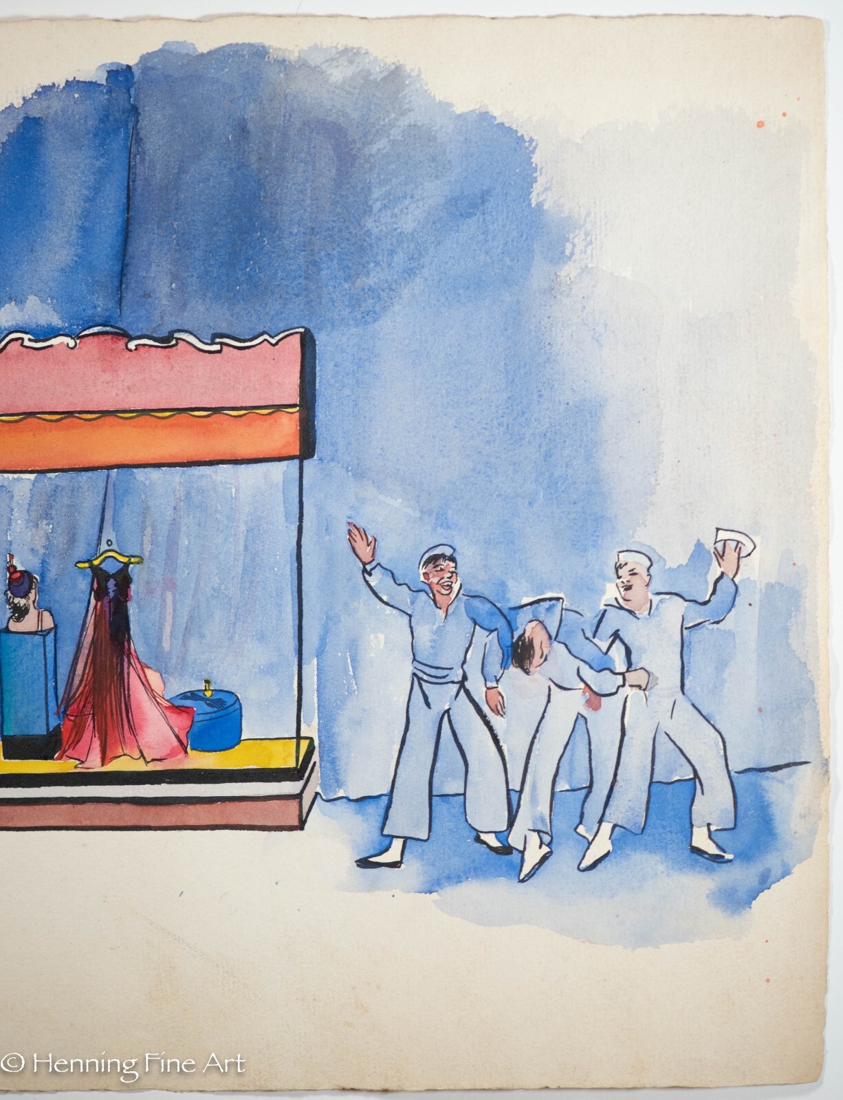 Beautiful Vintage Carl Shaffer Impressionist Painting Dancing Sailor Men WPA 11