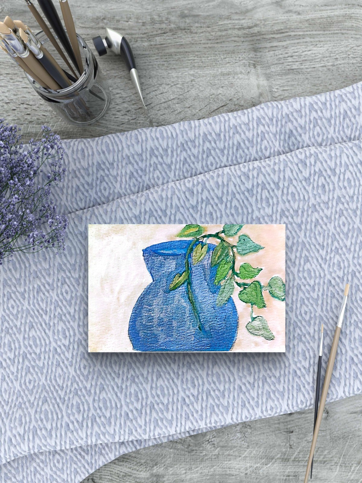 Houseplant In A Blue Pot Abstract Impressionist Original Painting 5×7