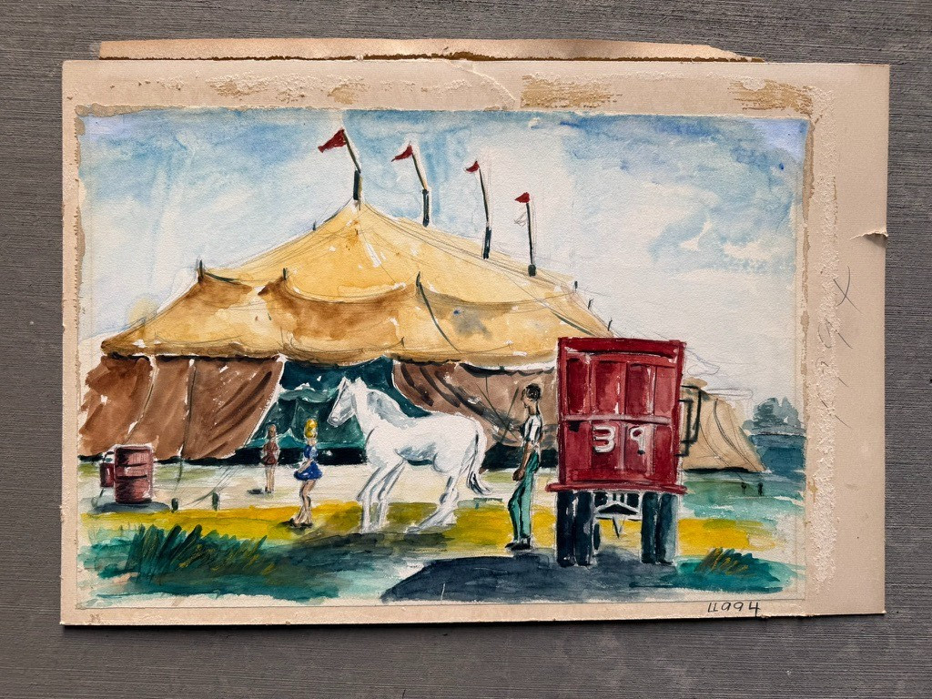 Ringling Bros Circus Original Watercolor Painting Sarasota Florida FL 1946
