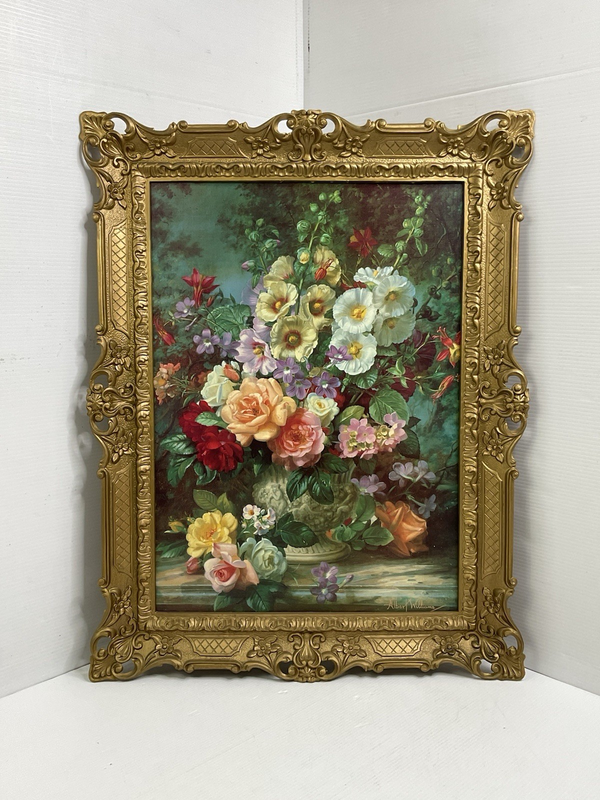 Vintage Floral Still Life Framed Print Mid Century Modern Decor Regency 26×34