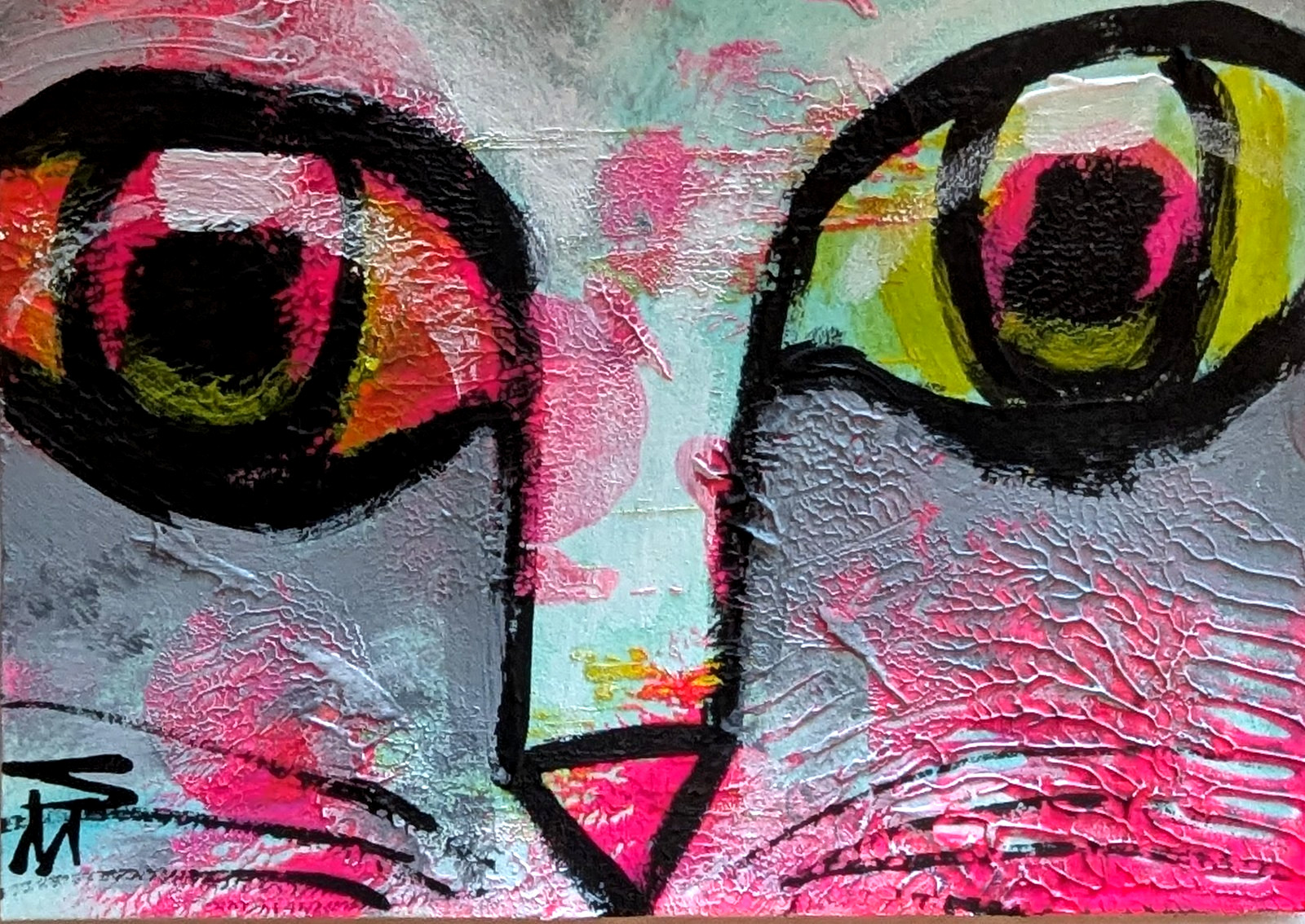 ACEO Cat Painting Abstract Original Expressionism Modern Art Samantha McLean