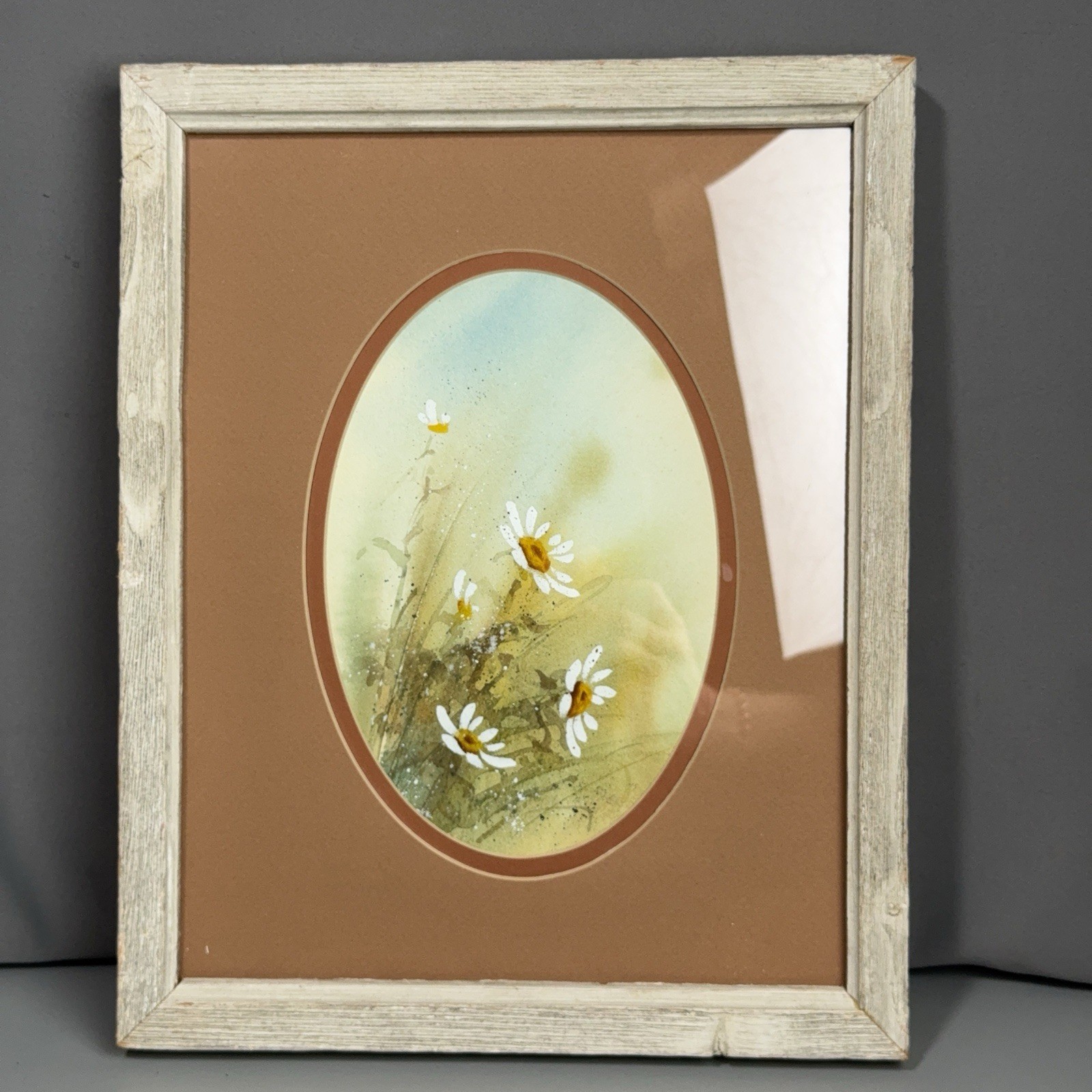 Paula Hope Mixed Media Watercolor Oil Daisy Floral Painting Framed Matted Art