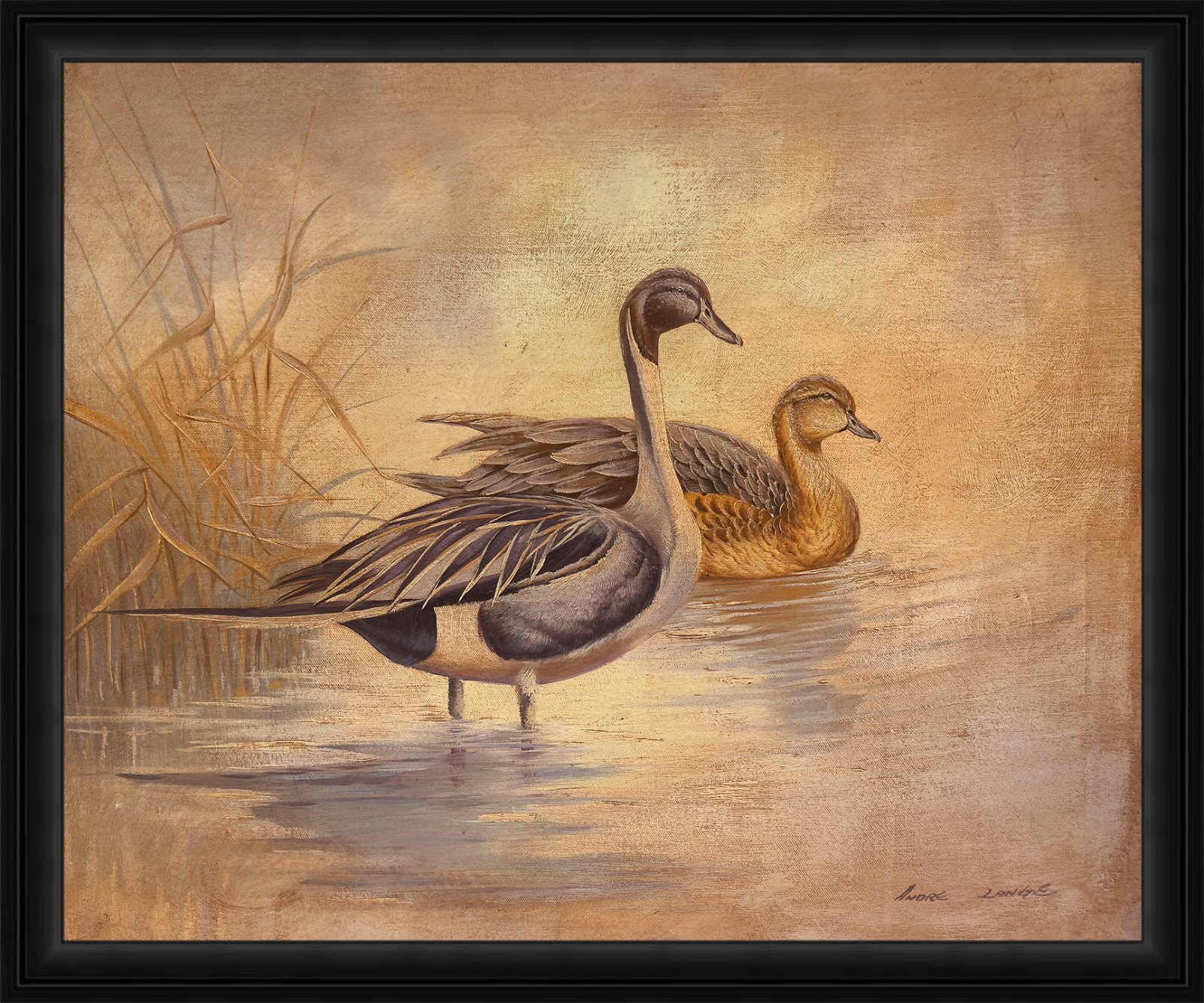 Signed Oil Painting on Canvas 20×24 Ducks Waterfowl Wildlife Art Neutral Tones