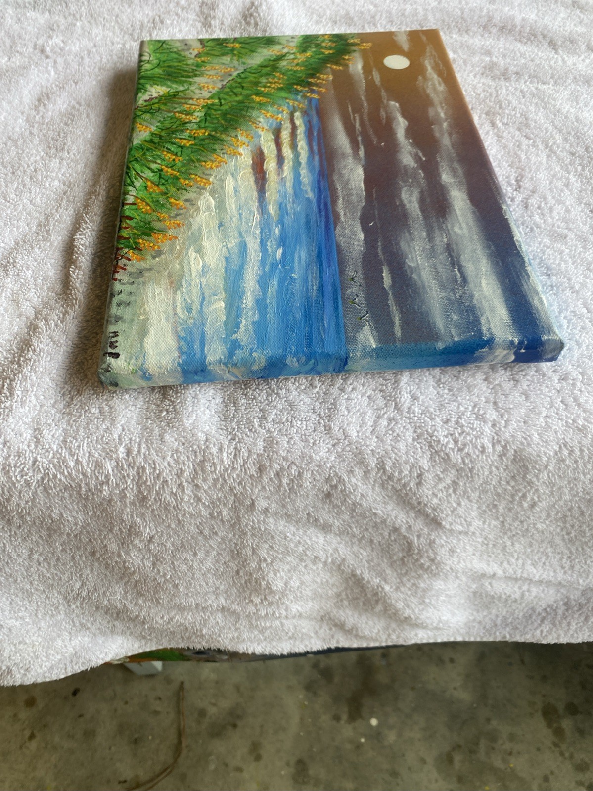 Original Primative 9×12’ Beach Painting Spray Paint & Acrylic On Canvas