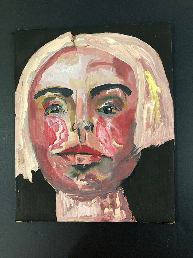 Original Woman Gouache Portrait Painting Painterly Naive Wall Art Miz Katie
