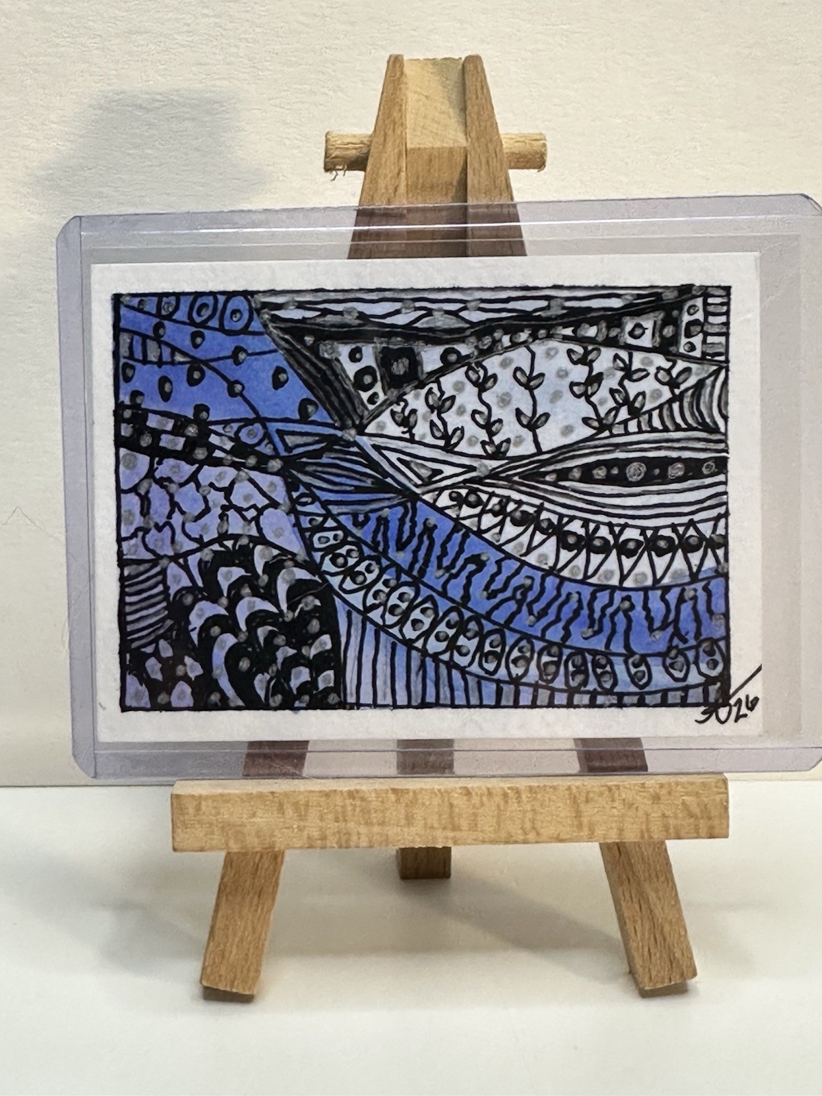 ACEO Artist Card Hand Painted Original Acrylic/Paper 2.5 in x 3.5 “Zentangle”