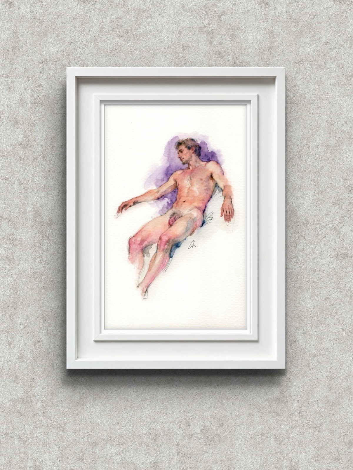 Original Watercolor Painting Classical Male Figure Book Page 5.5 × 8.5 inches)