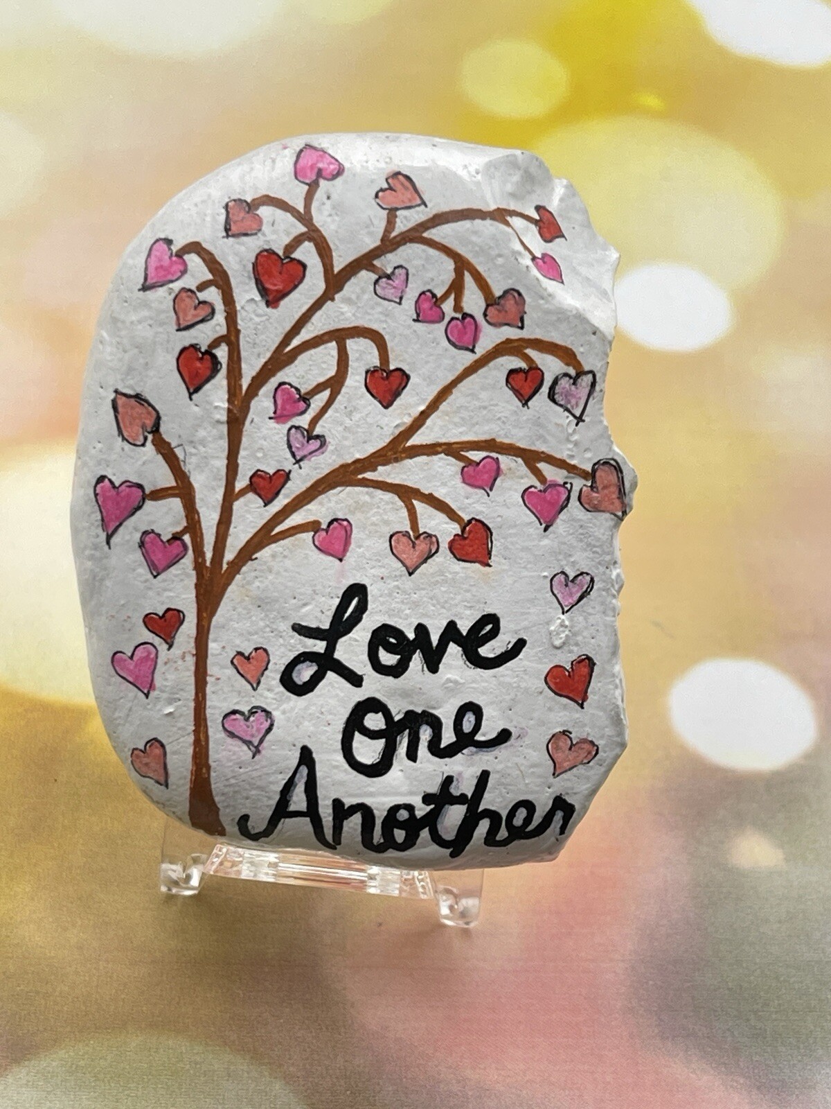 Love One Another, Heart Tree, Religious Valentine Gift, Painted Rock, Stone Art