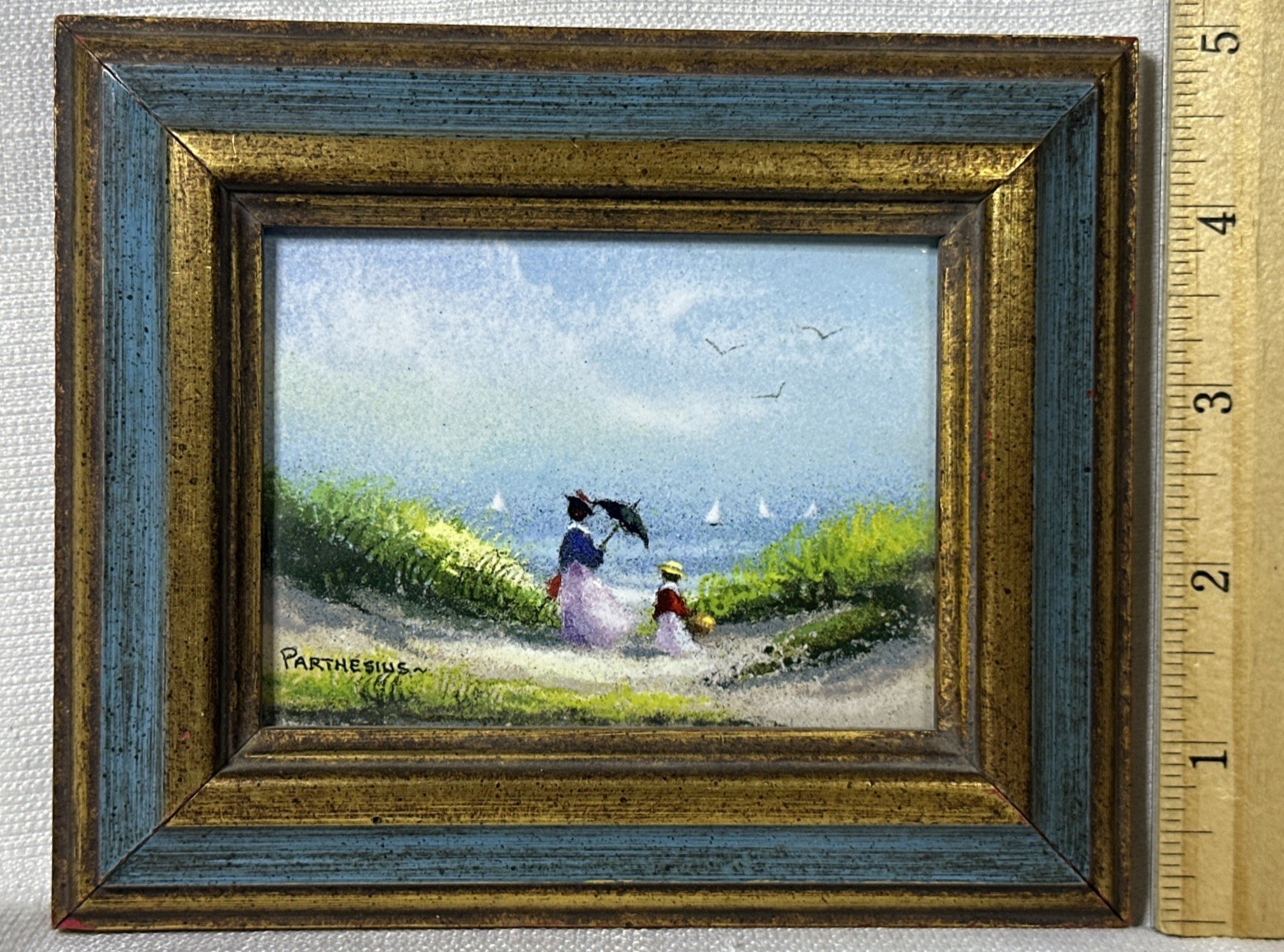 Charles Parthesius ~ Enamel On Copper Miniature Landscape ~ Vintage Signed