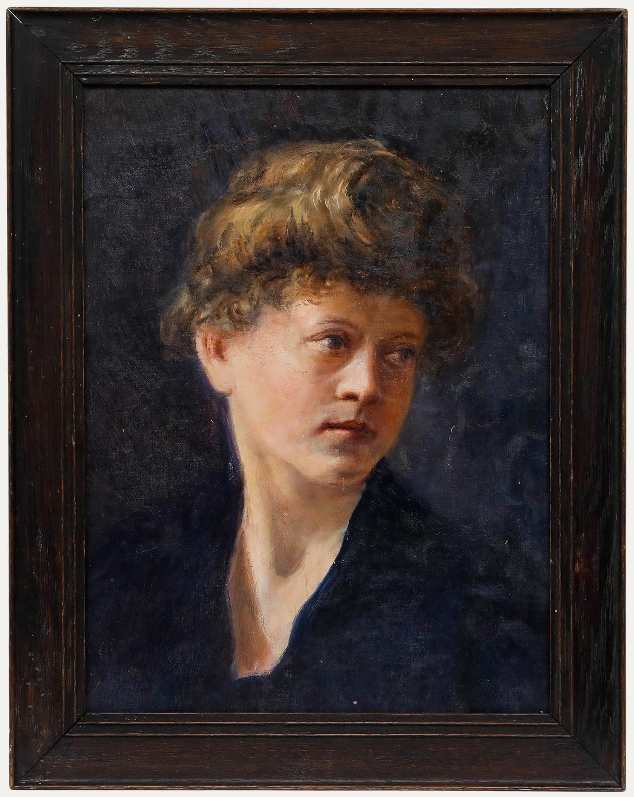 German School Early 20th Century Oil – Lady in Navy