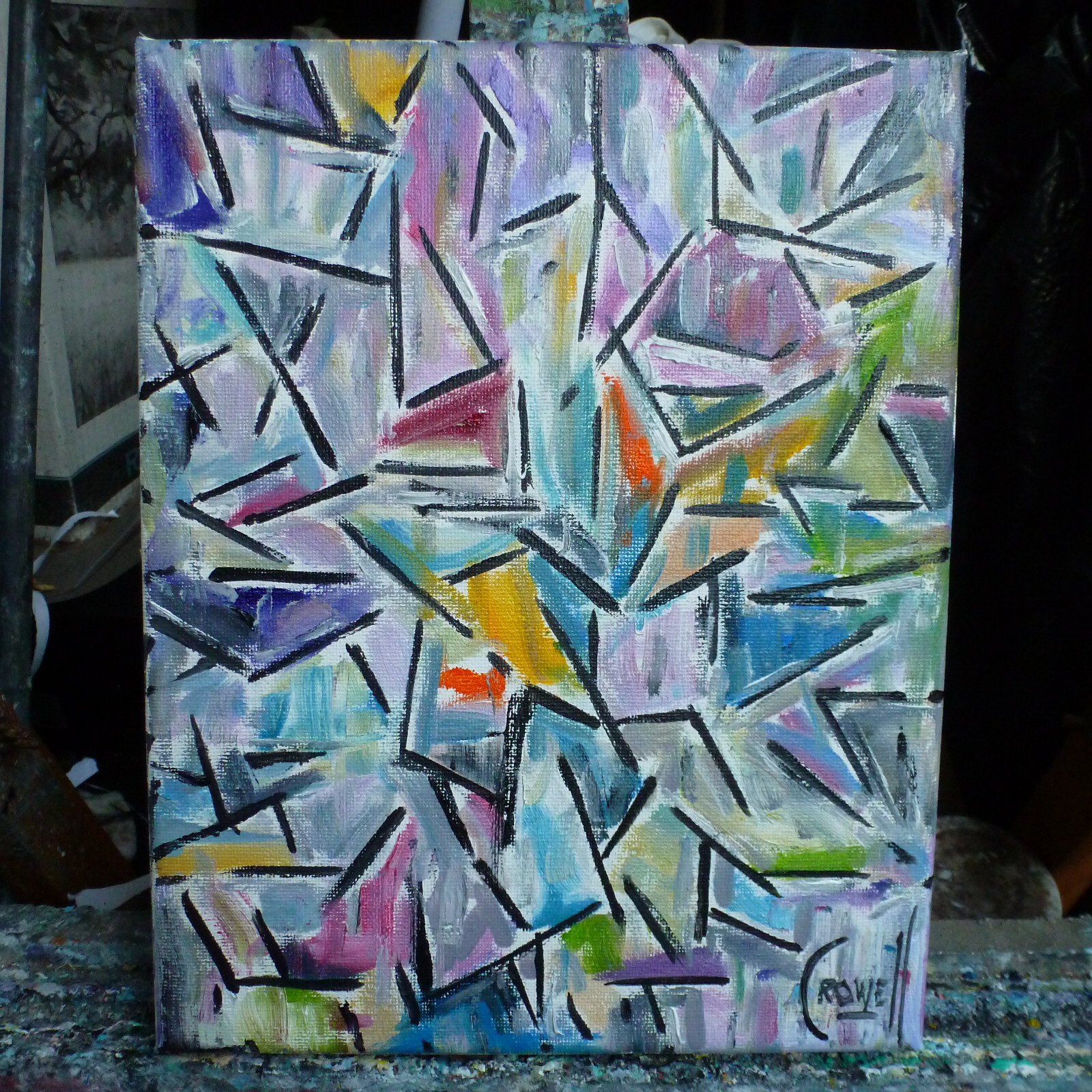 A POINT IN TIME abstract NEW oil painting 8×10 canvas original signed Crowell