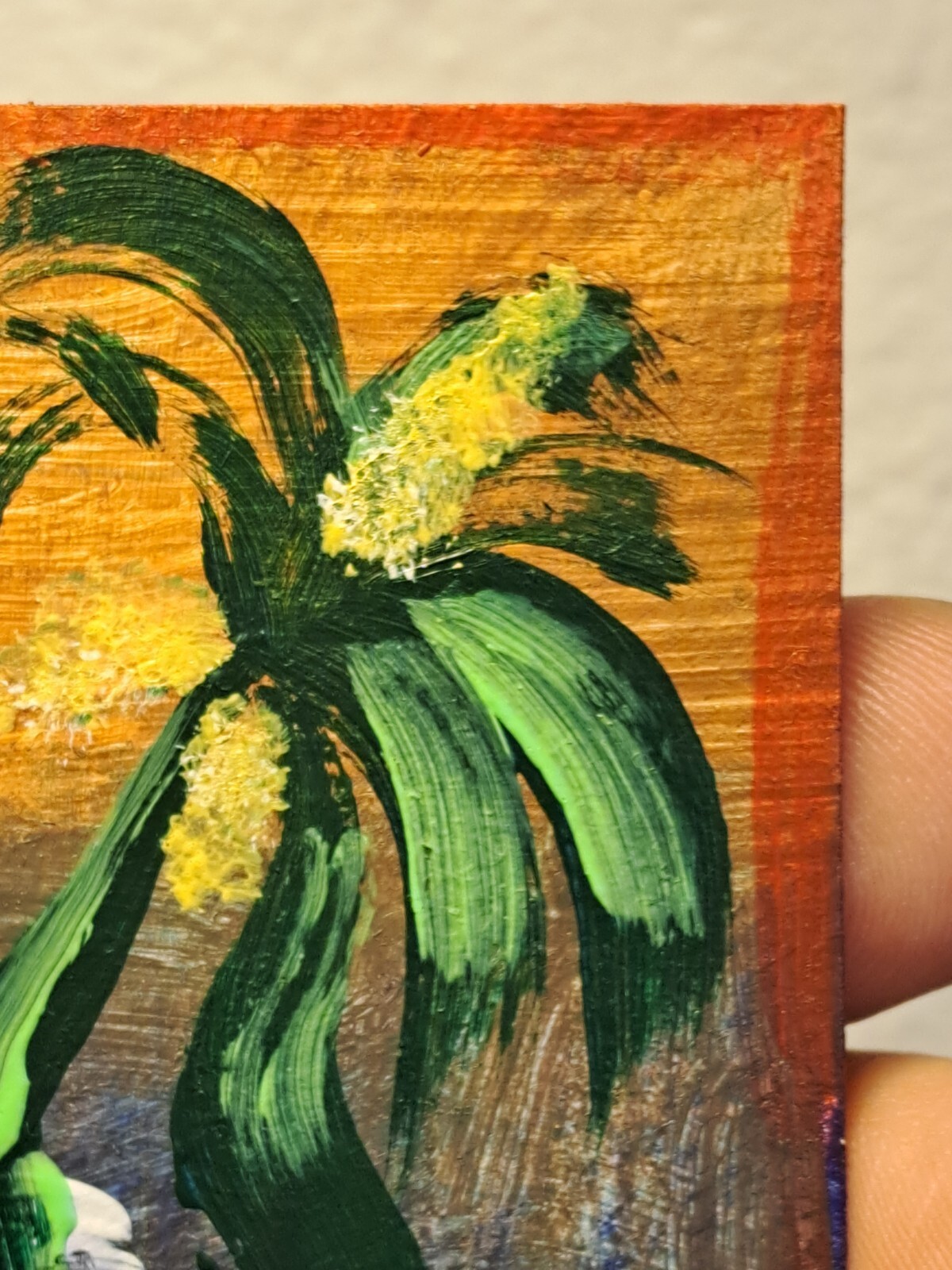 Tropical orange acrylic ink «Friendly Palms» aceo artcard Limited 1/1 Signed