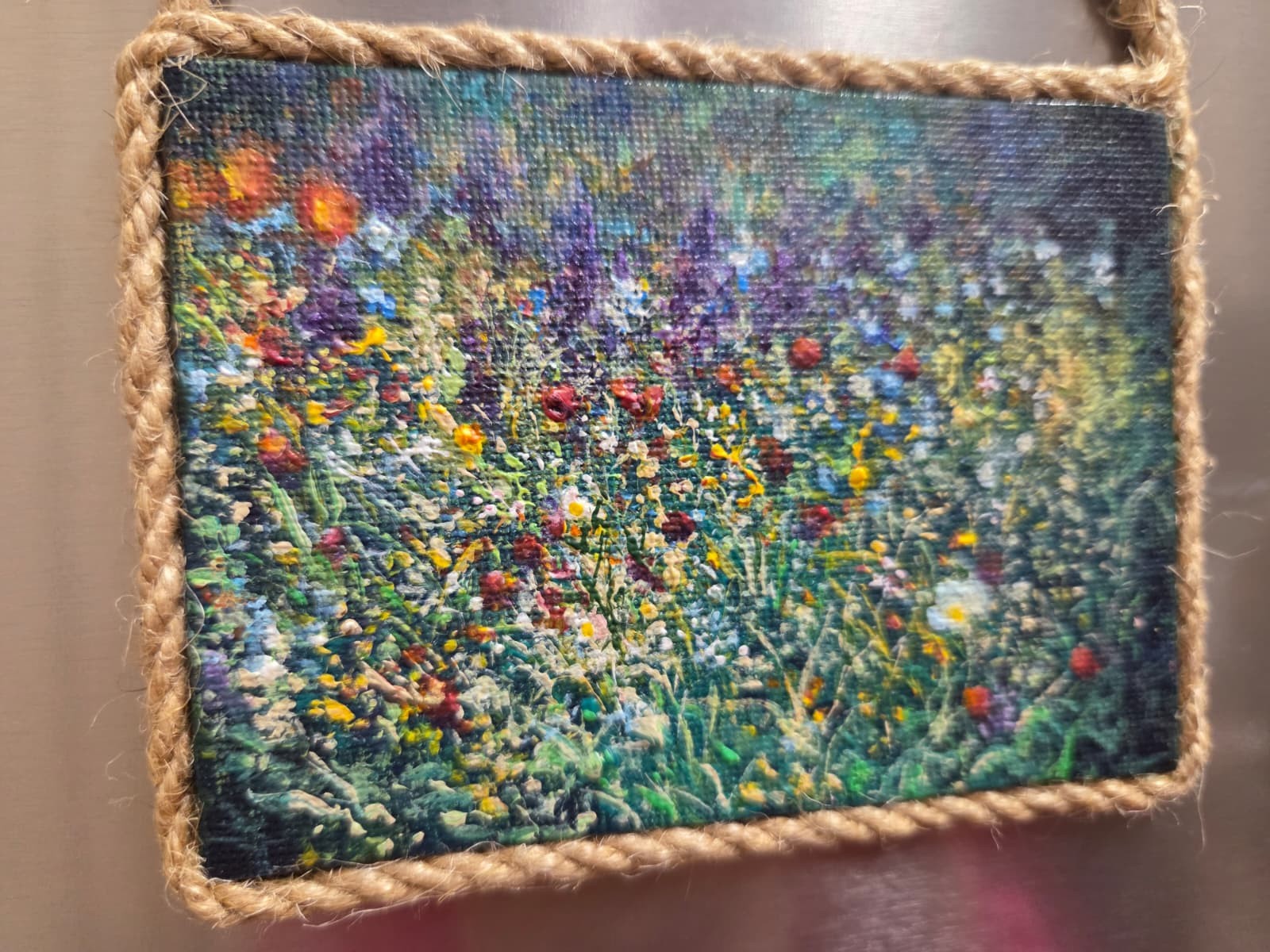 Original Wildflowers Meadow Mini Canvas Acrylic Fridge Magnet Painting 4.2×3 In